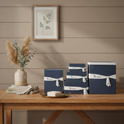 13.5" X 17" X 22.5" Blue Fabric Basket With Bow Decoration Set Of 5-Organizers-DECOROLALA