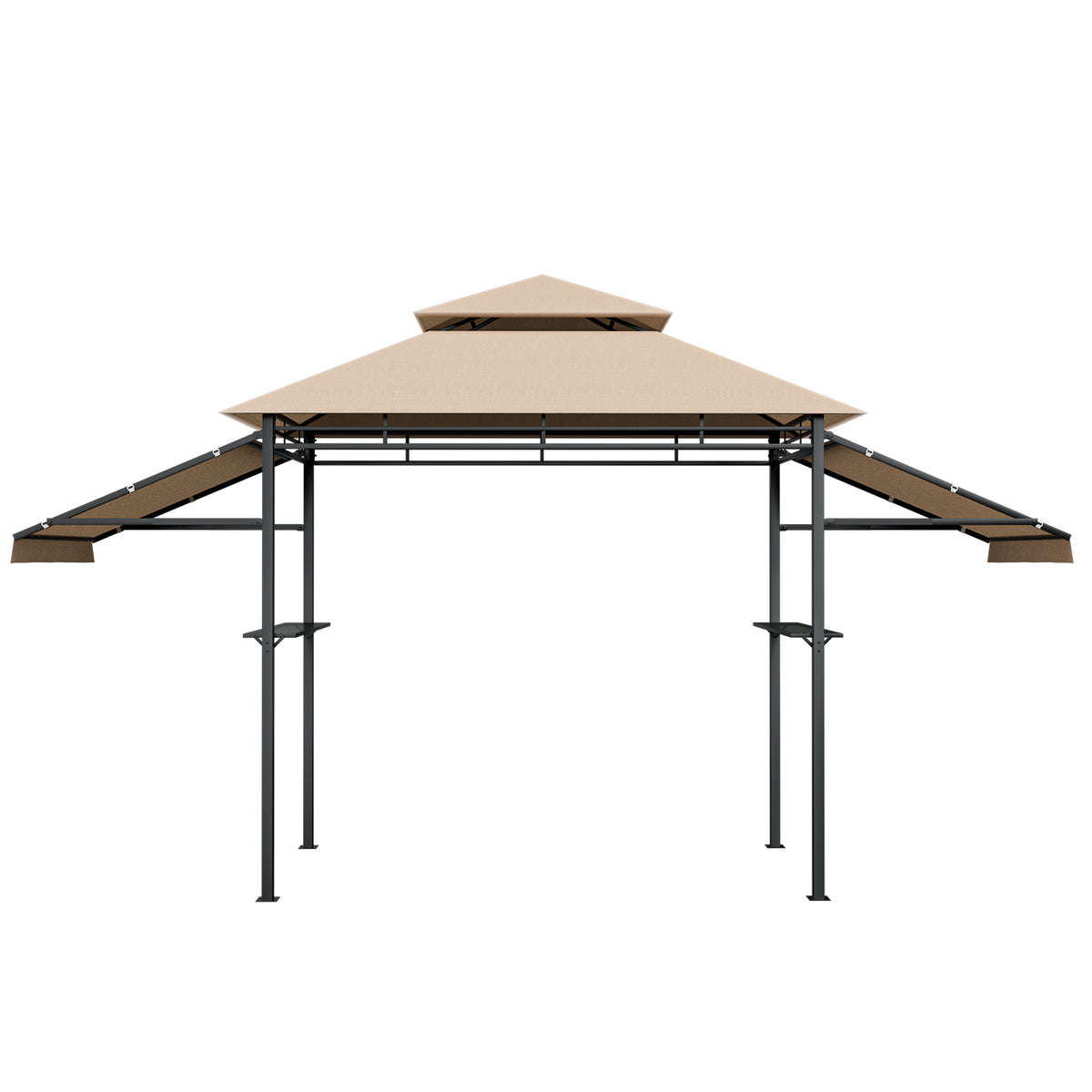 13.5 x 4 Feet Patio BBQ Grill Gazebo Canopy with Dual Side Awnings-Beige-Gazebos-DECOROLALA