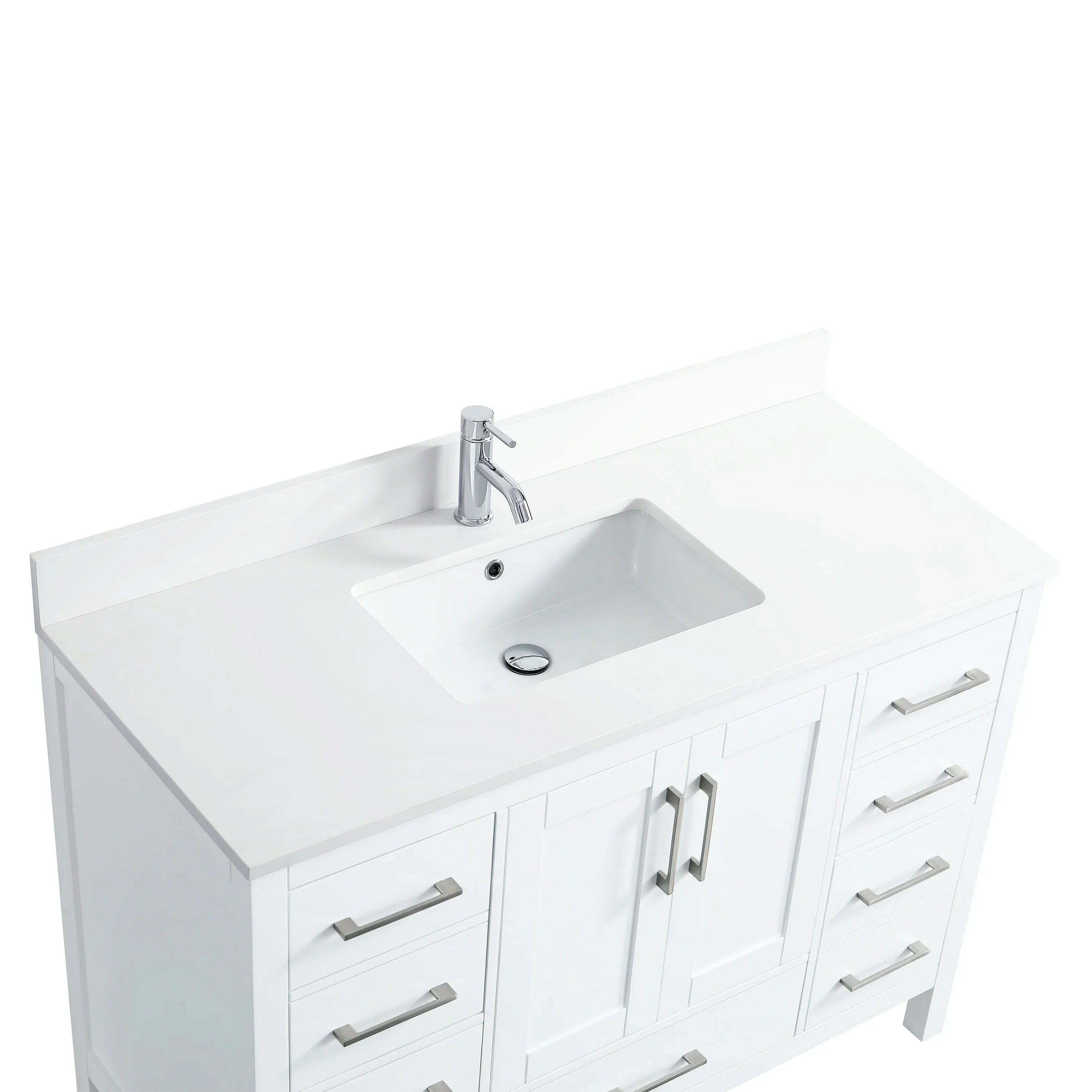 48" White Freestanding Bathroom Vanity with Snow White Quartz Countertop