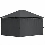 13'x 10' Soft-top Steel Patio Gazebo Canopy Party Tent with 6 Removable Curtains and Drainage Holes, Dark Grey-DECOROLALA