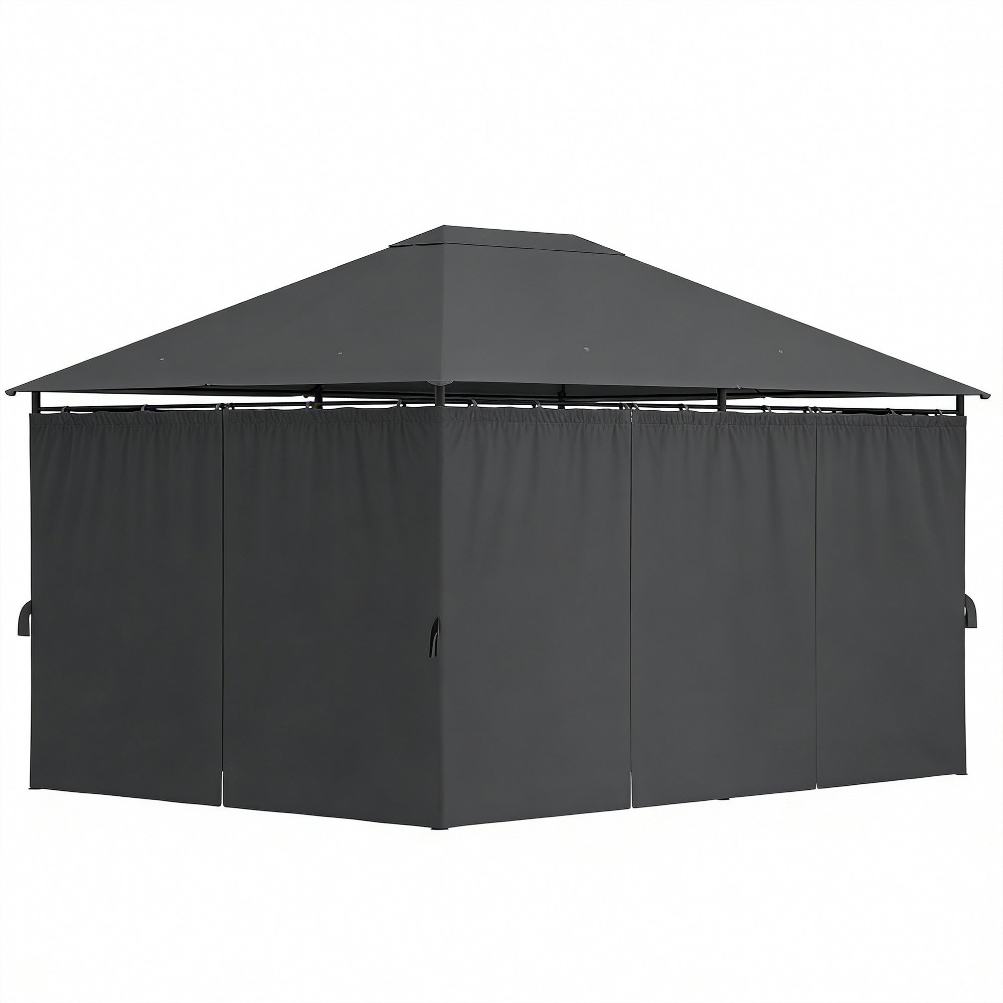 13'x 10' Soft-top Steel Patio Gazebo Canopy Party Tent with 6 Removable Curtains and Drainage Holes, Dark Grey-DECOROLALA