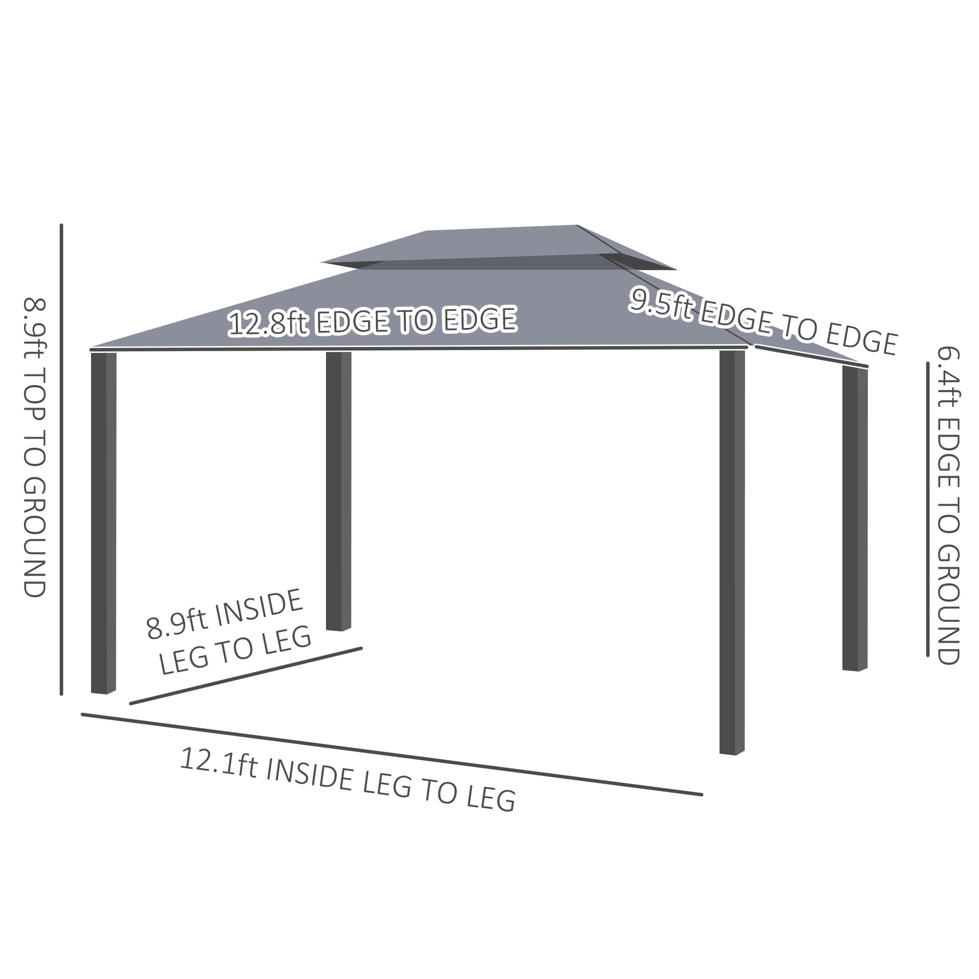 13'x10' Patio Gazebo - Dark Grey Aluminum Canopy Shelter with Netting-DECOROLALA