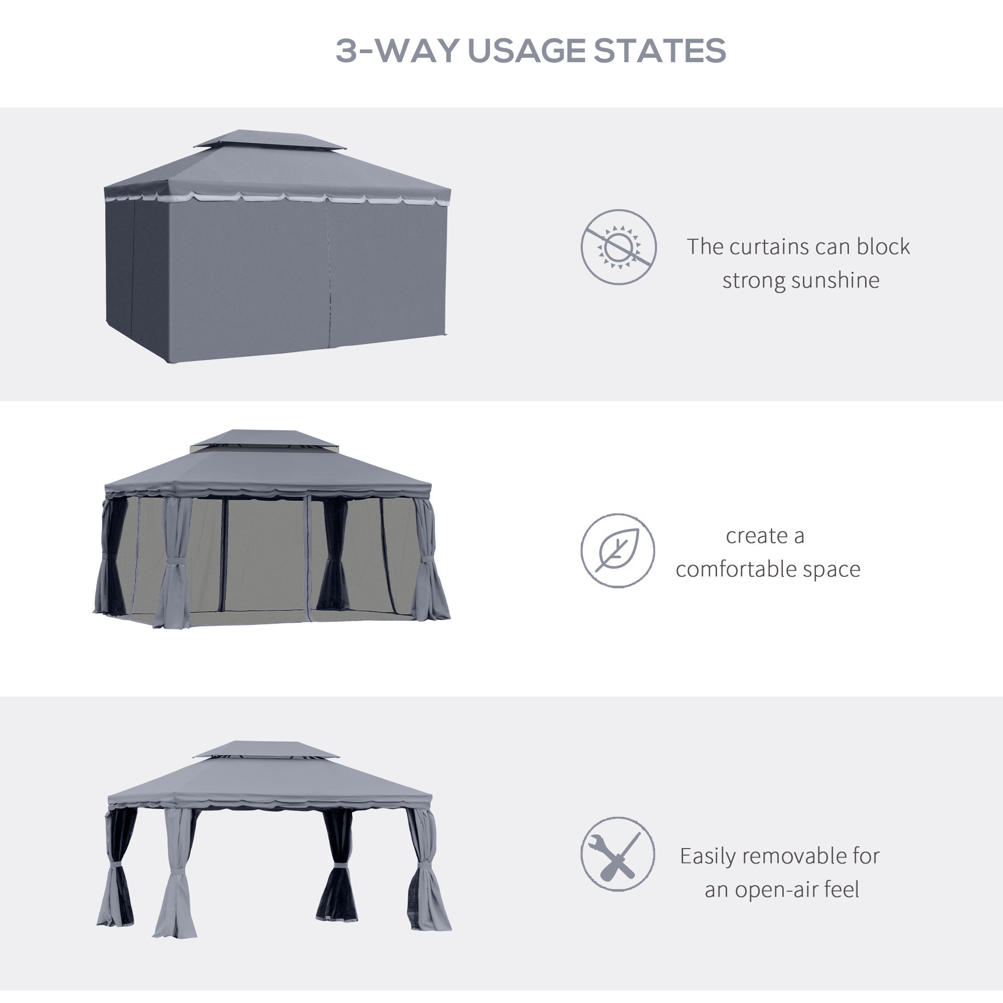 13'x10' Patio Gazebo - Dark Grey Aluminum Canopy Shelter with Netting-DECOROLALA