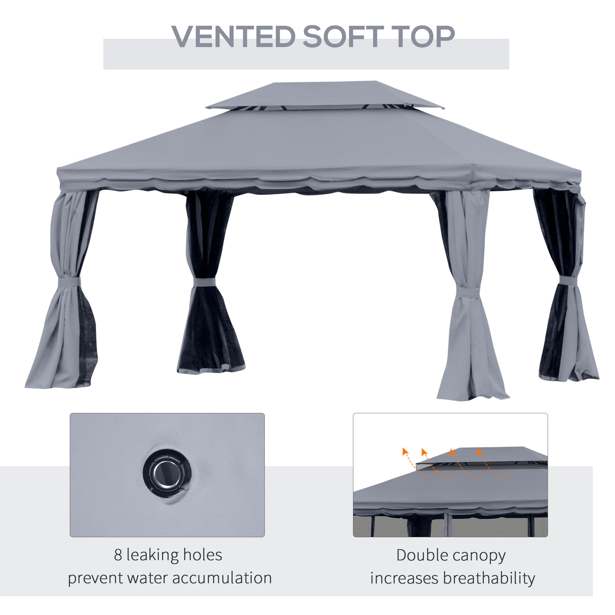 13'x10' Patio Gazebo - Dark Grey Aluminum Canopy Shelter with Netting-DECOROLALA