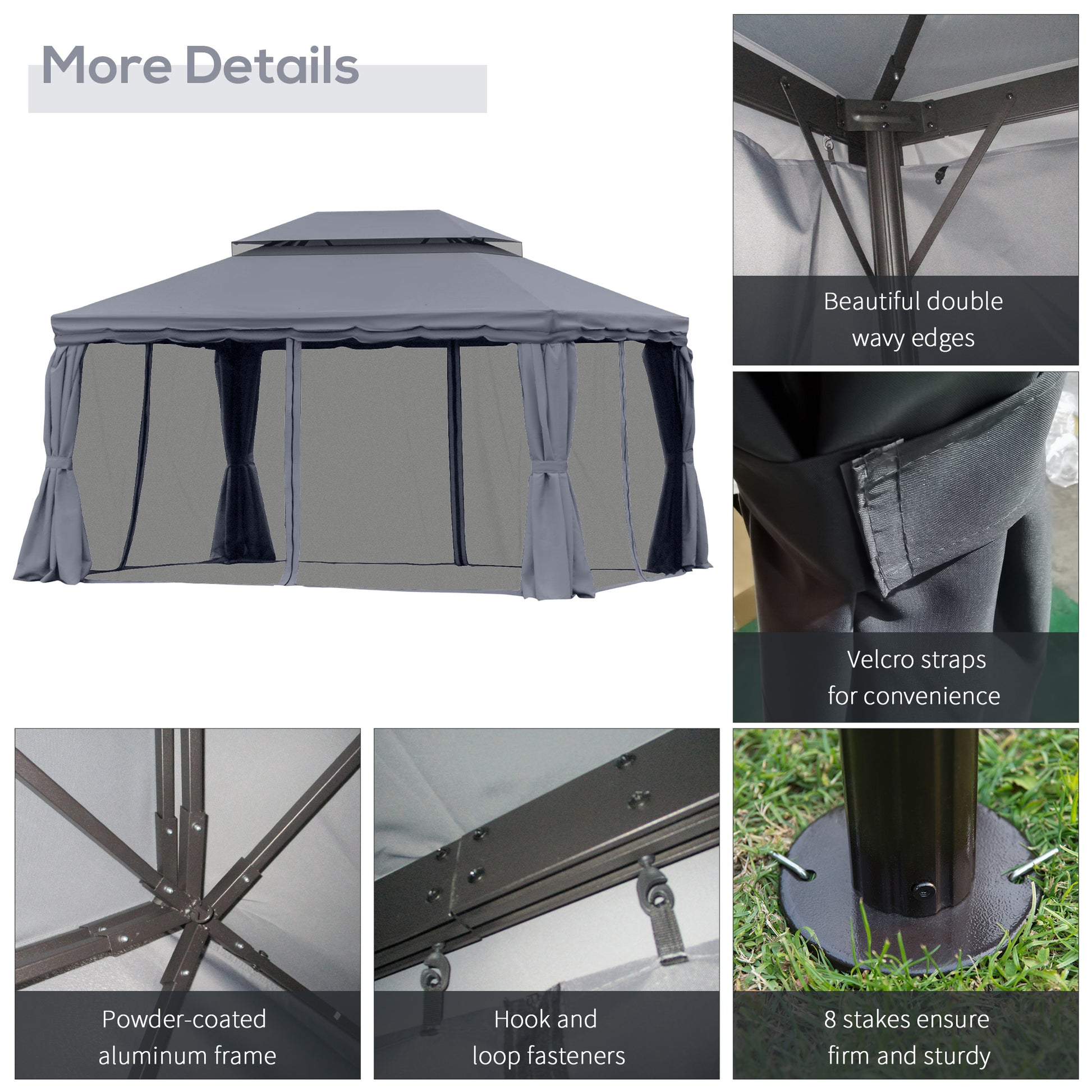 13'x10' Patio Gazebo - Dark Grey Aluminum Canopy Shelter with Netting-DECOROLALA