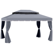 13'x10' Patio Gazebo - Dark Grey Aluminum Canopy Shelter with Netting-DECOROLALA