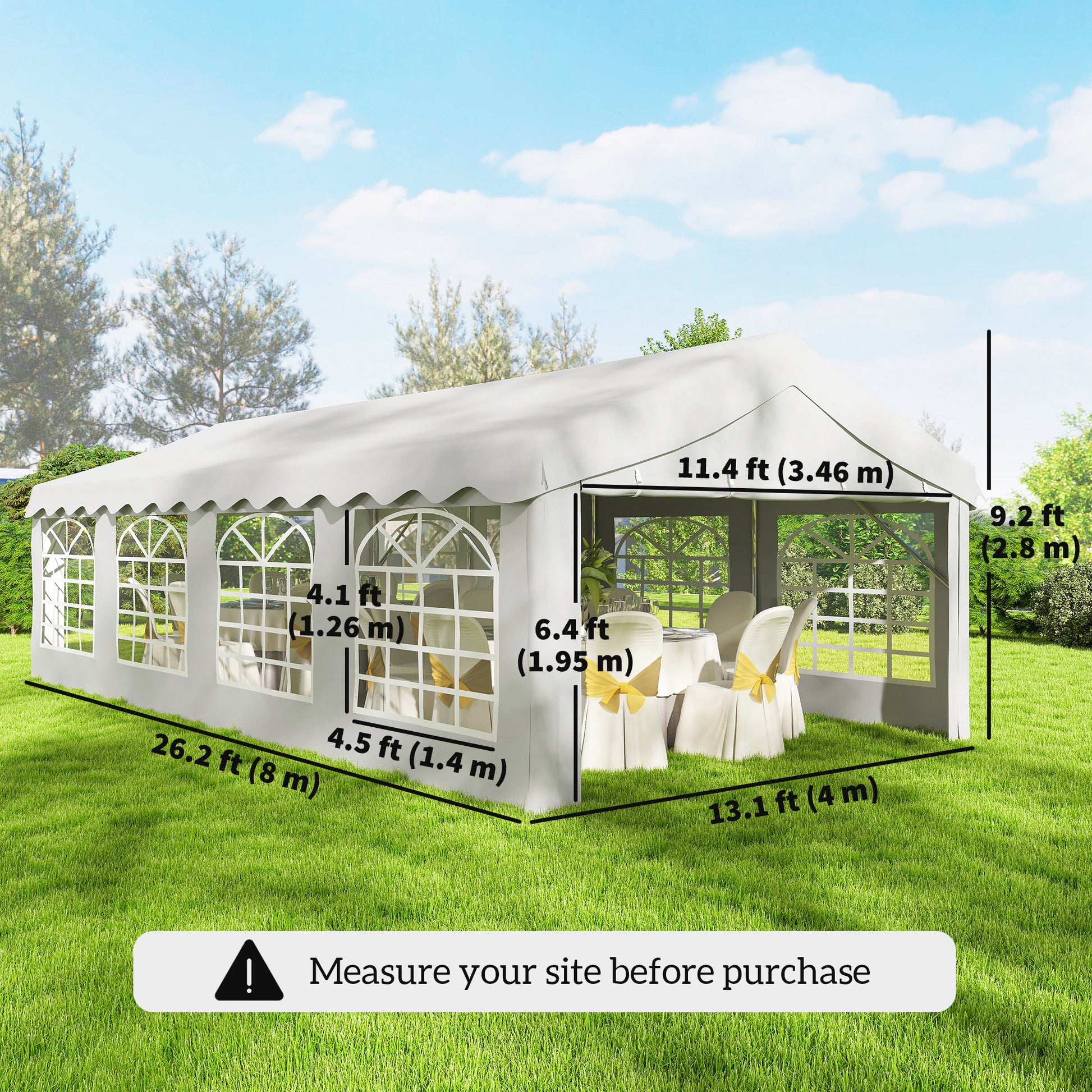 13'x26' Heavy Duty Party Tent & Carport - White PE Steel-Patio & Garden > Wedding & Events Tents > Canopy Tents-DECOROLALA