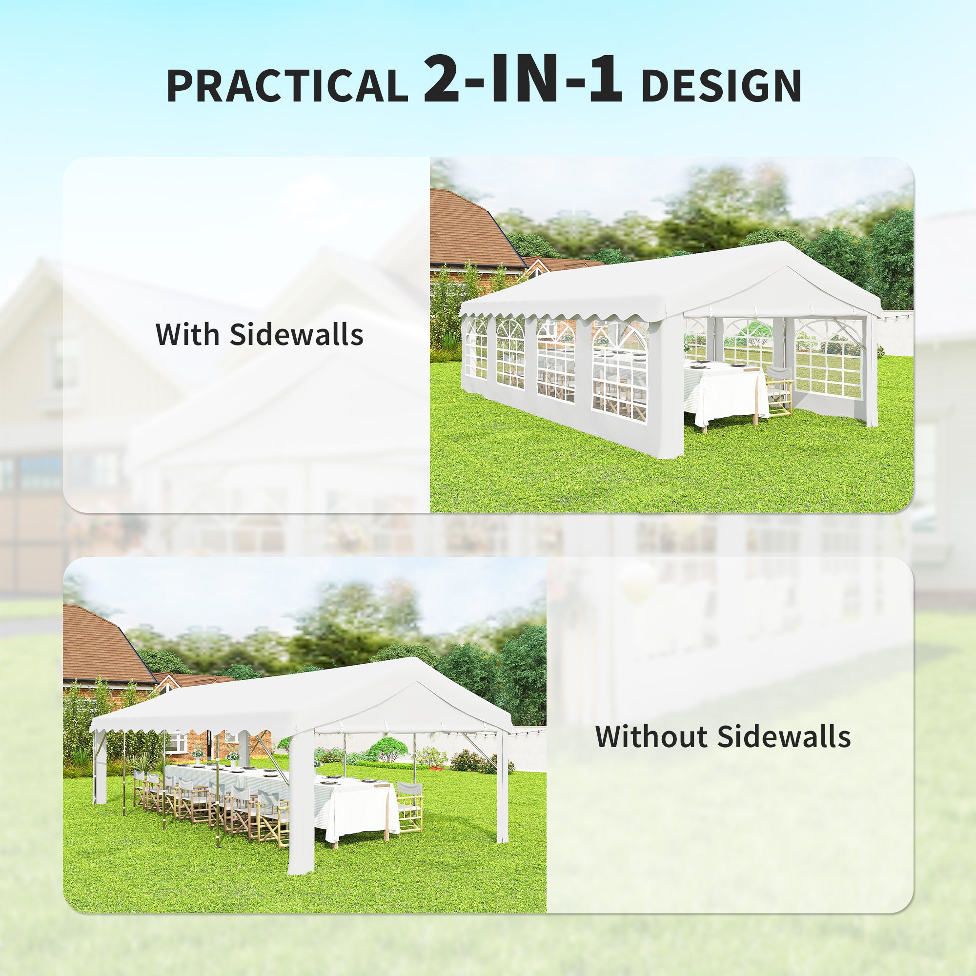 13'x26' Heavy Duty Party Tent & Carport - White PE Steel-Patio & Garden > Wedding & Events Tents > Canopy Tents-DECOROLALA