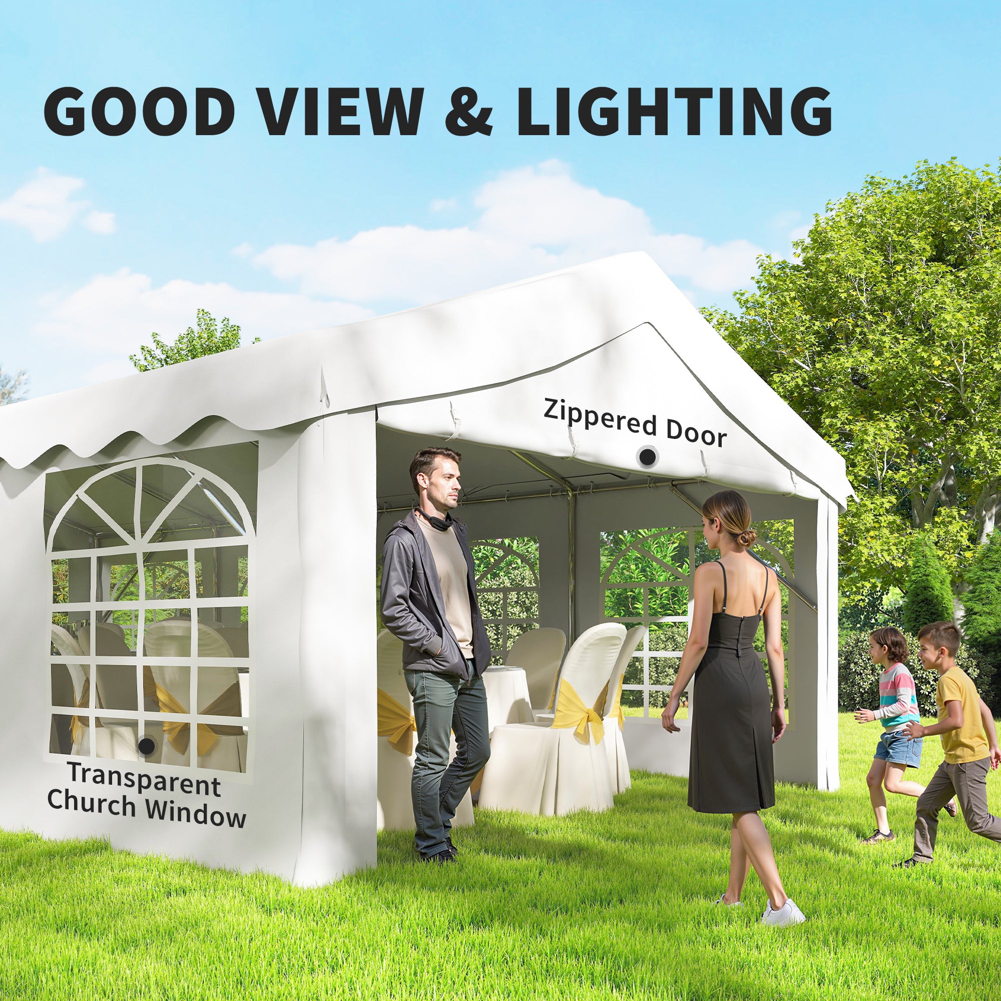 13'x26' Heavy Duty Party Tent & Carport - White PE Steel-Patio & Garden > Wedding & Events Tents > Canopy Tents-DECOROLALA