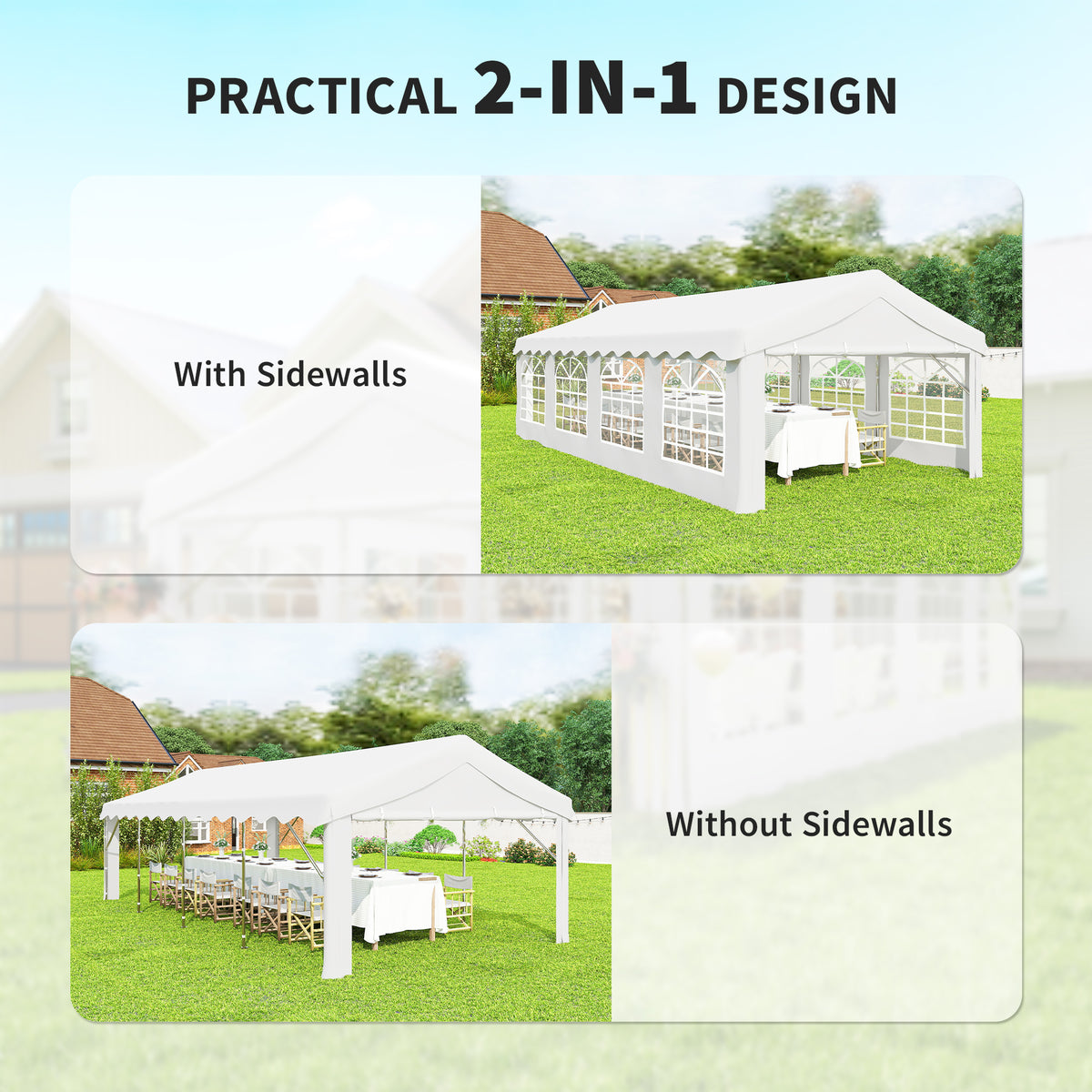 13'x26' Heavy Duty Party Tent & Carport - White PE Steel-Patio & Garden > Wedding & Events Tents > Canopy Tents-DECOROLALA