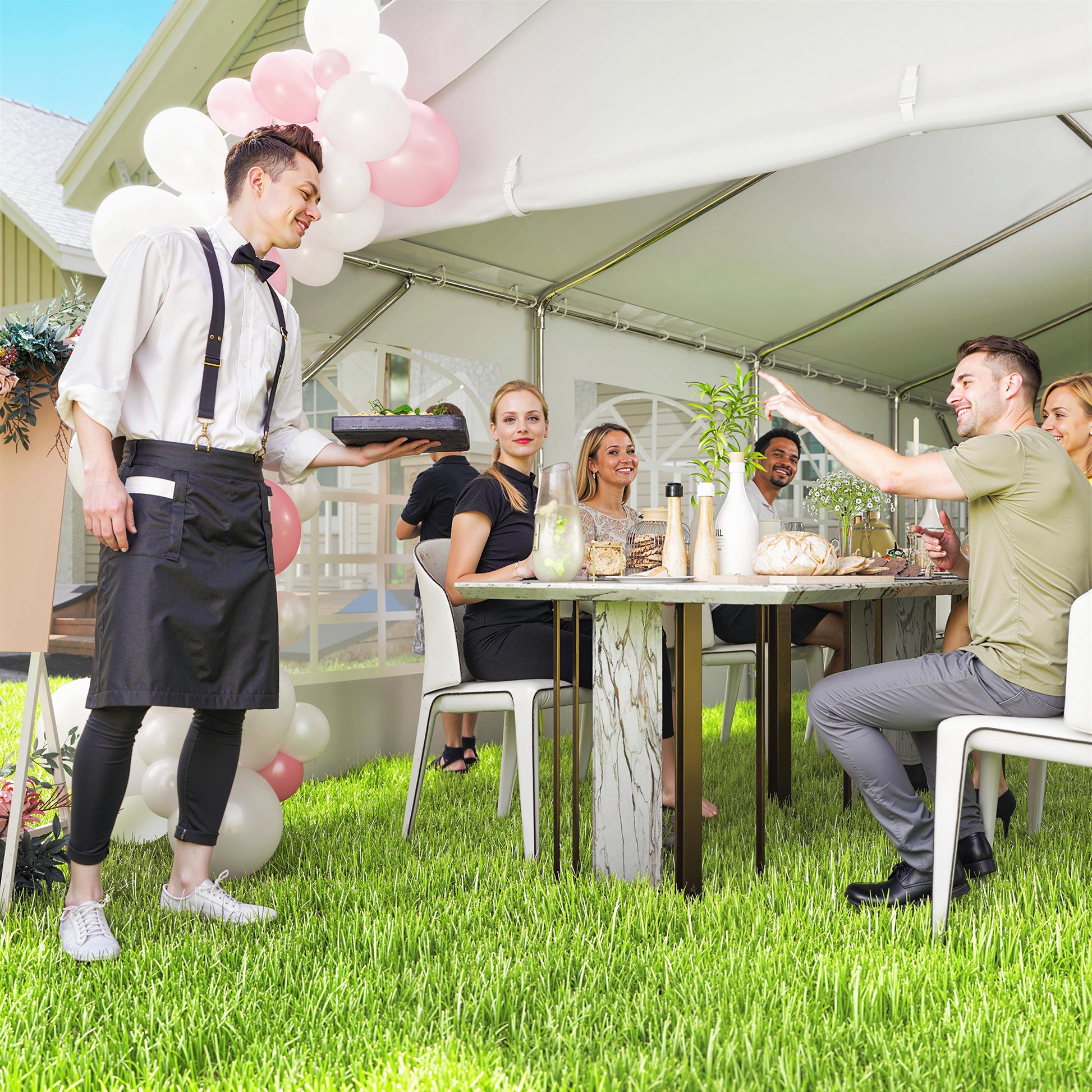 13'x26' Heavy Duty Party Tent & Carport - White PE Steel-Patio & Garden > Wedding & Events Tents > Canopy Tents-DECOROLALA