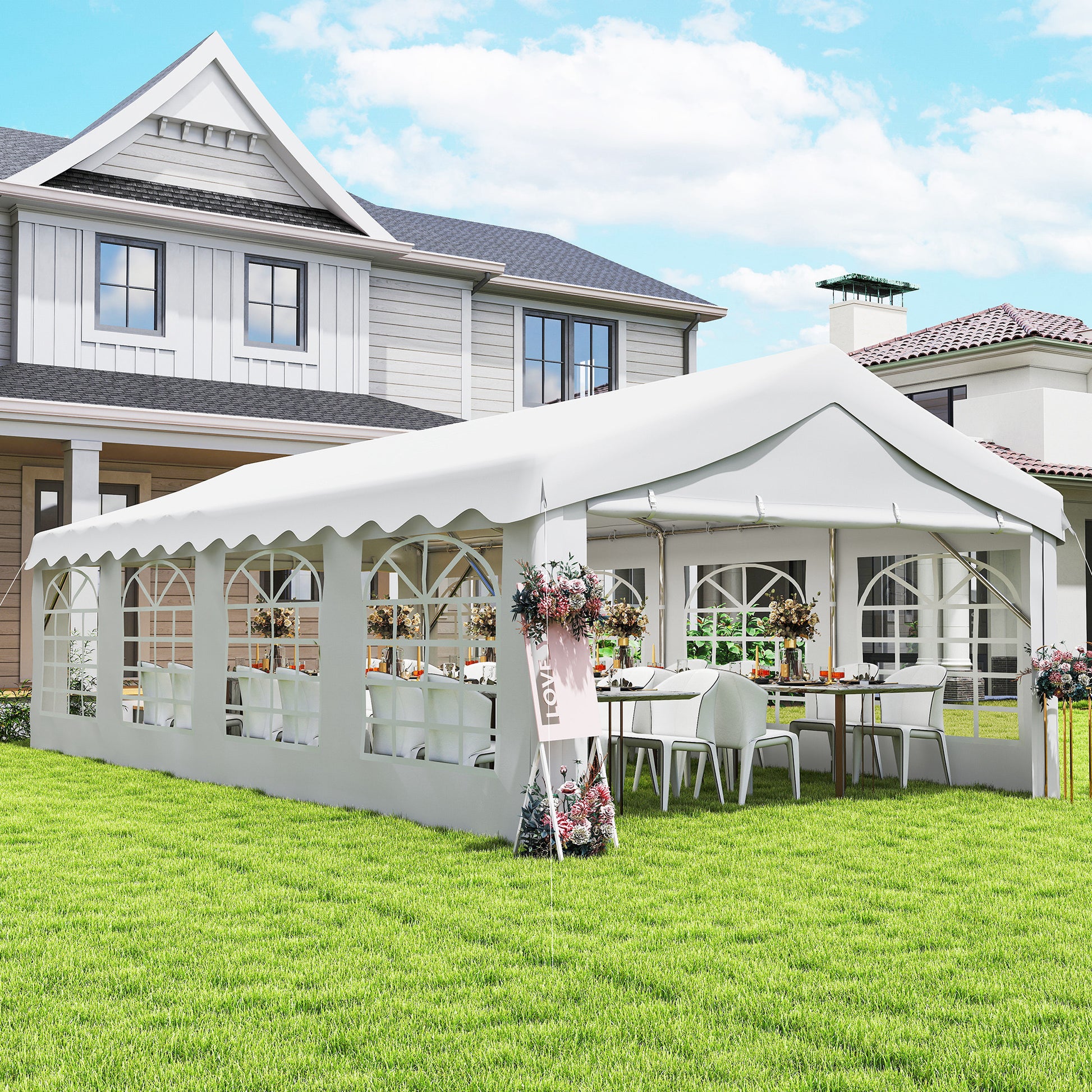 13'x26' Heavy Duty Party Tent & Carport - White PE Steel-Patio & Garden > Wedding & Events Tents > Canopy Tents-DECOROLALA