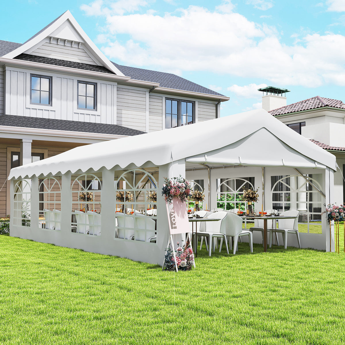 13'x26' Heavy Duty Party Tent & Carport - White PE Steel-Patio & Garden > Wedding & Events Tents > Canopy Tents-DECOROLALA