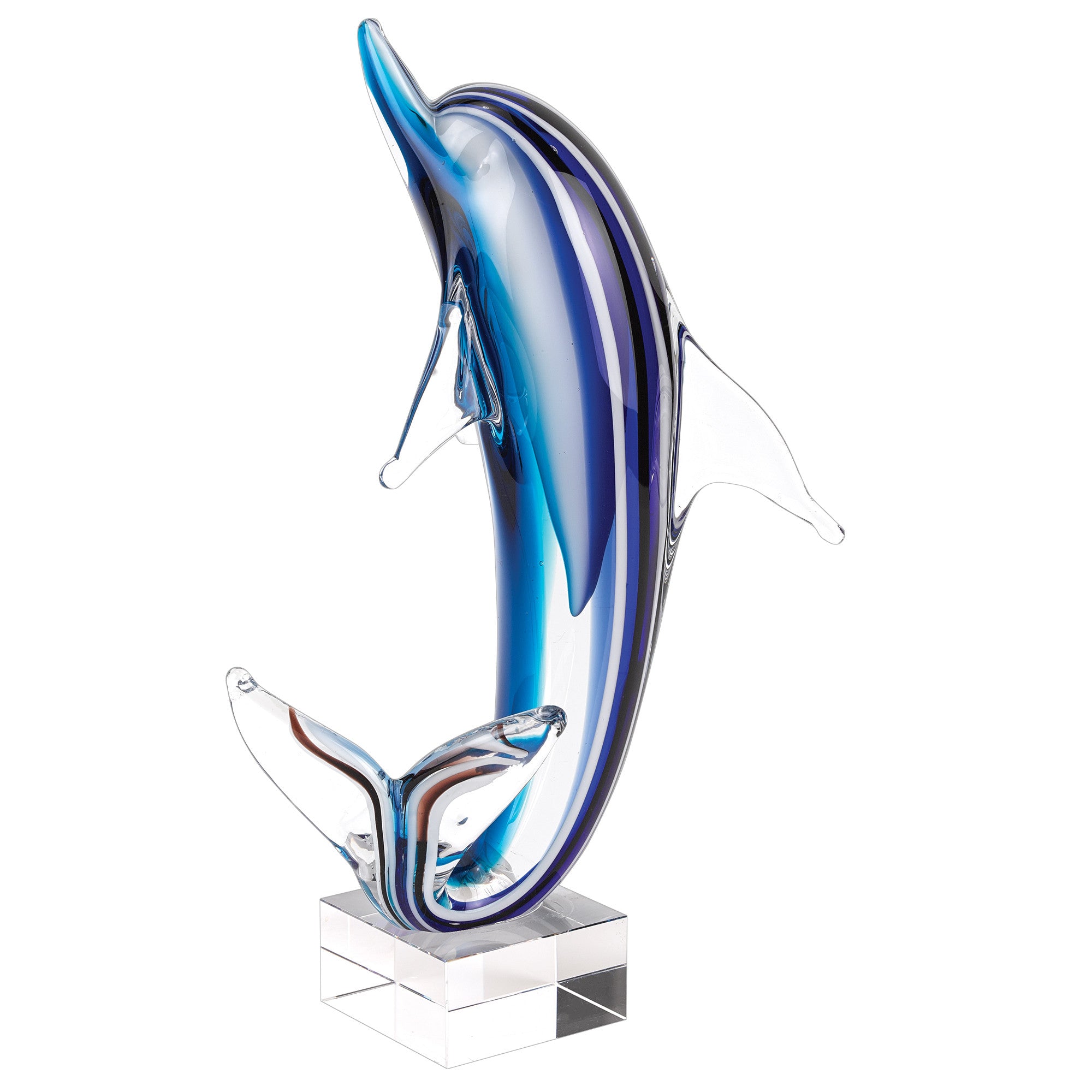 14" Blue Murano Glass Dolphin Figurine Tabletop Sculpture-Sculptures-DECOROLALA