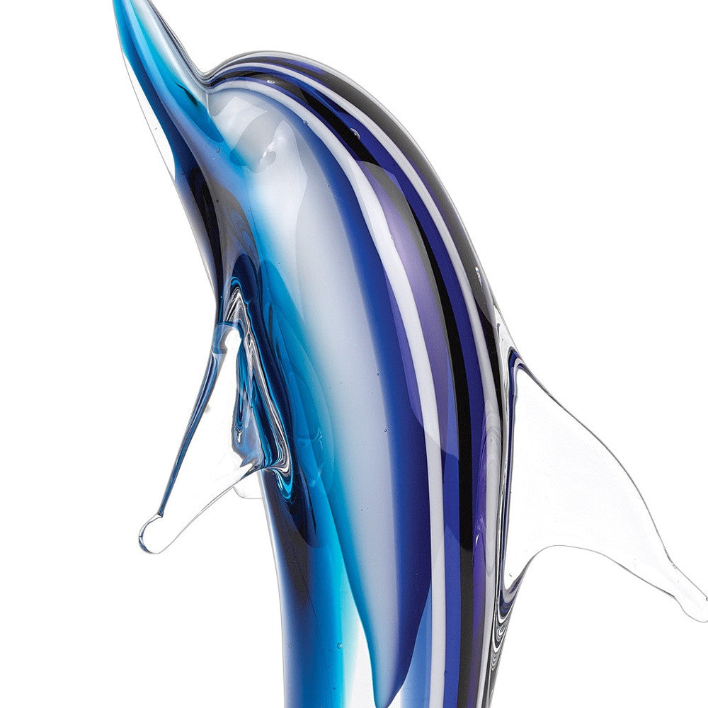 14" Blue Murano Glass Dolphin Figurine Tabletop Sculpture-Sculptures-DECOROLALA