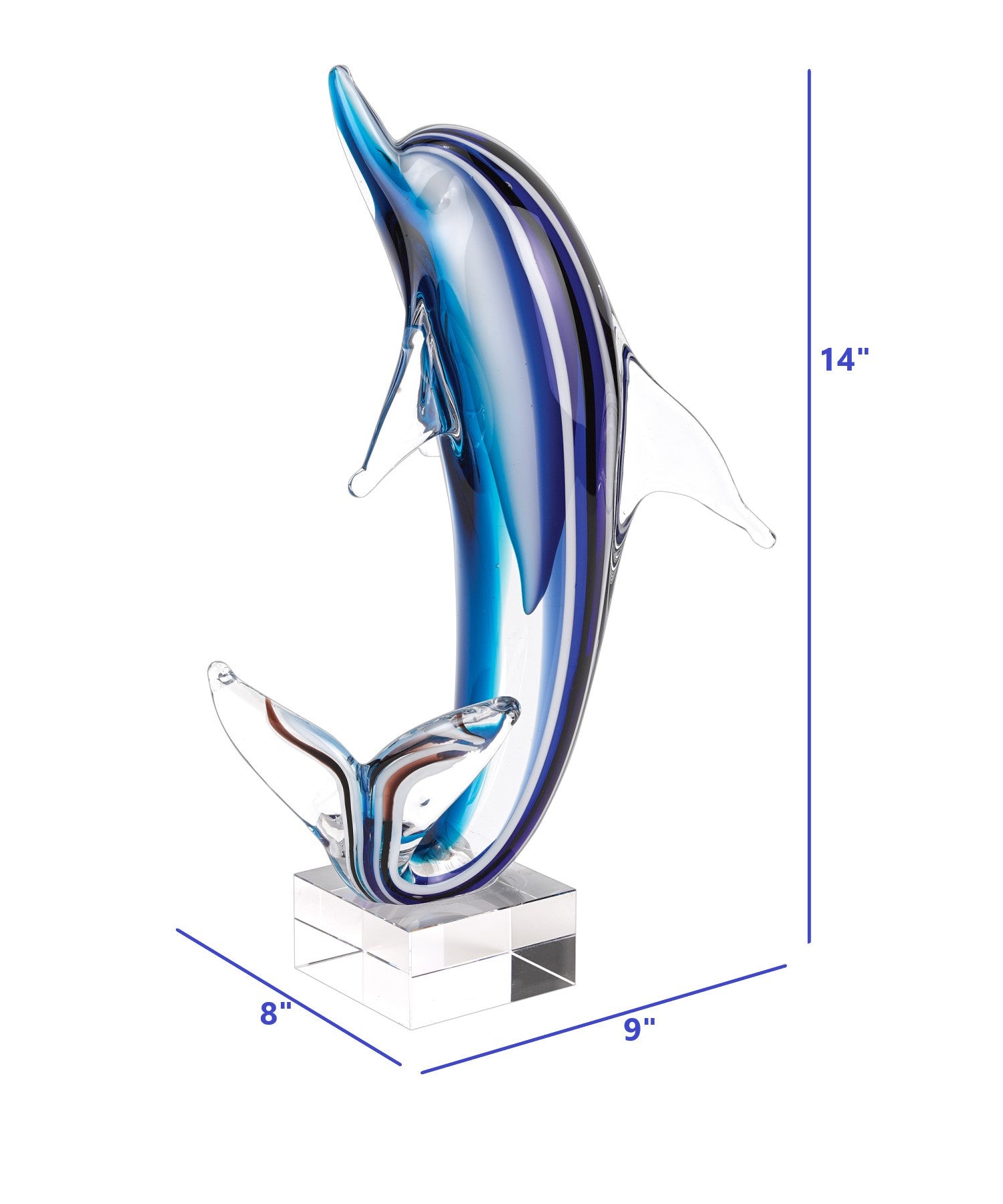 14" Blue Murano Glass Dolphin Figurine Tabletop Sculpture-Sculptures-DECOROLALA
