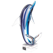 14" Blue Murano Glass Dolphin Figurine Tabletop Sculpture-Sculptures-DECOROLALA