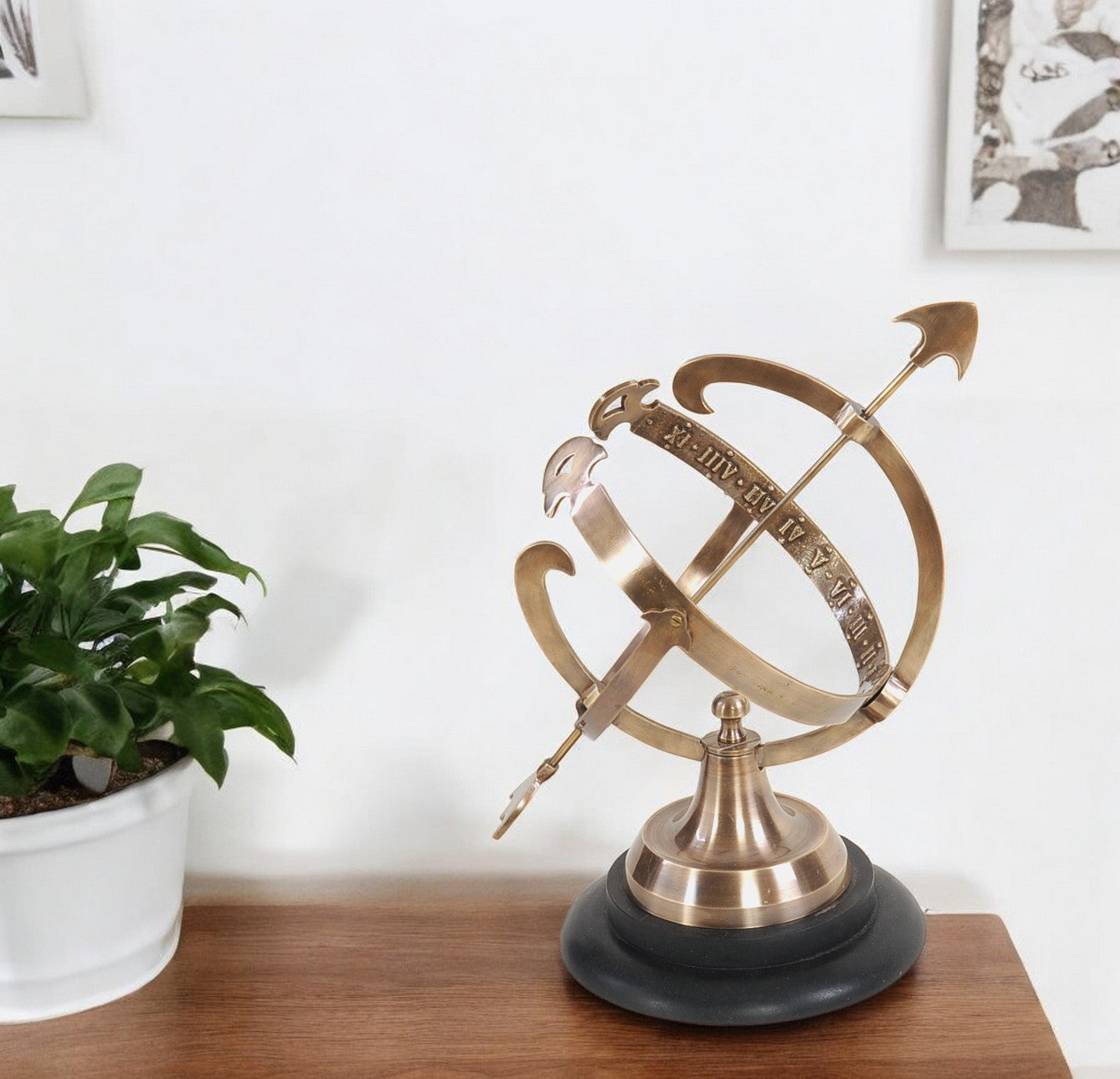 14" Brass And Black Metal Hand Painted Figurine Tabletop Sculpture-Sculptures-DECOROLALA