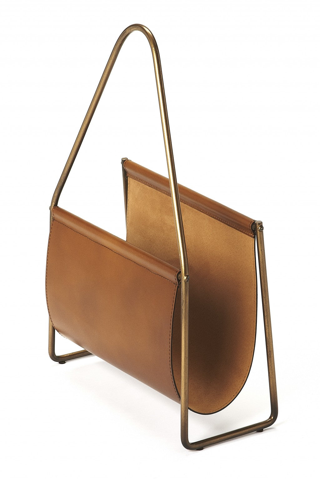 14" Brown And Gold Leather And Metal Magazine Holder-Organizers-DECOROLALA