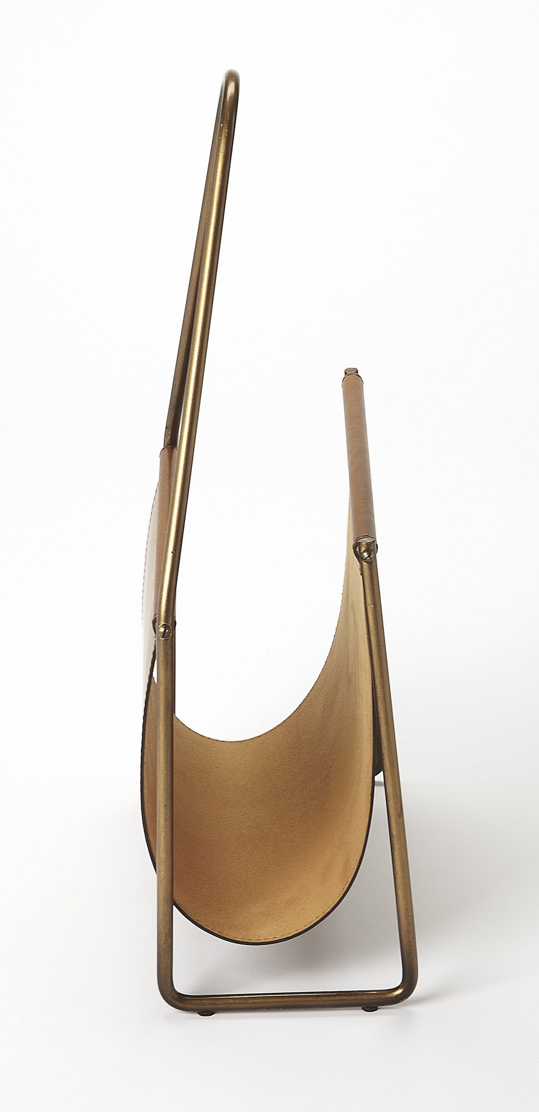 14" Brown And Gold Leather And Metal Magazine Holder-Organizers-DECOROLALA