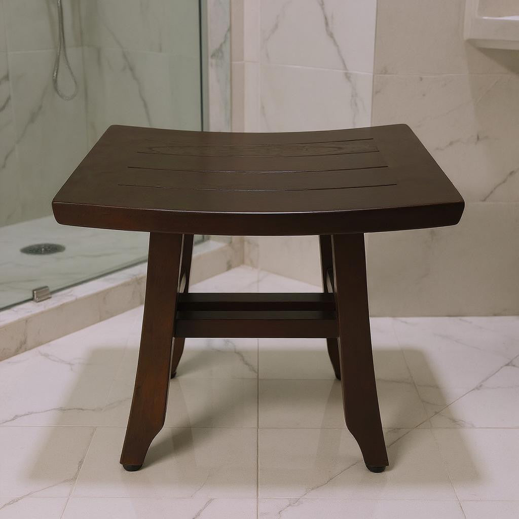 14" Brown Teak Shower Bench-Shower Benches-DECOROLALA