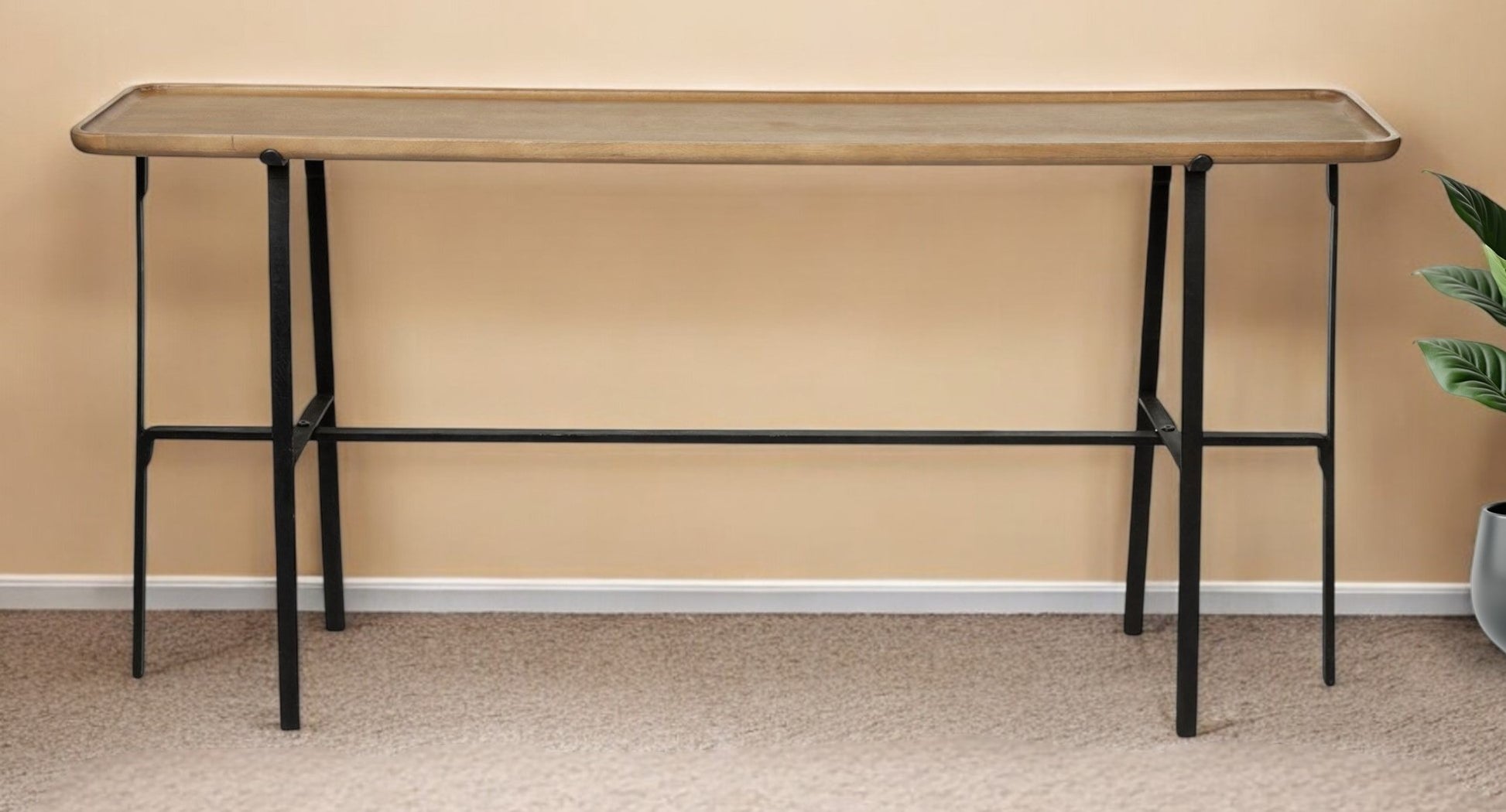 14" Brown and Black Solid Wood Trestle Console Table-Console Tables-DECOROLALA