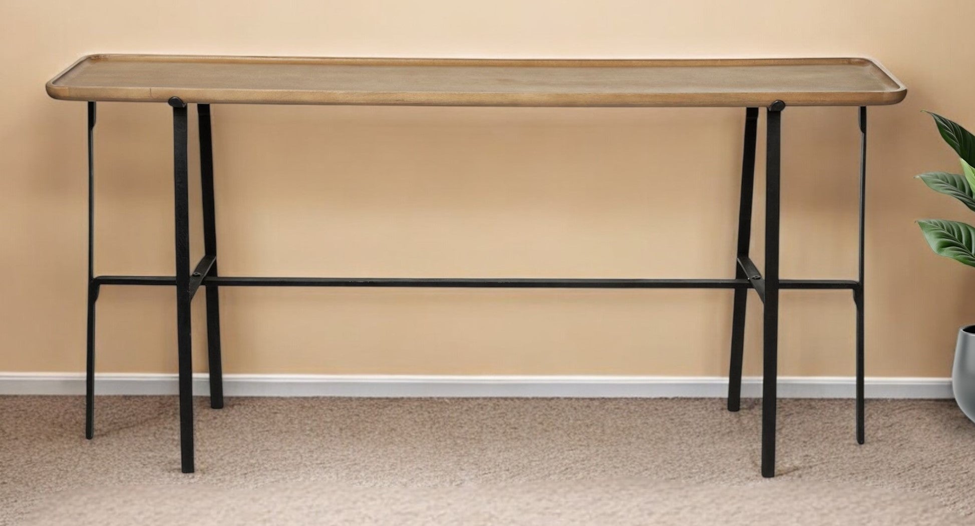 14" Brown and Black Solid Wood Trestle Console Table-Console Tables-DECOROLALA