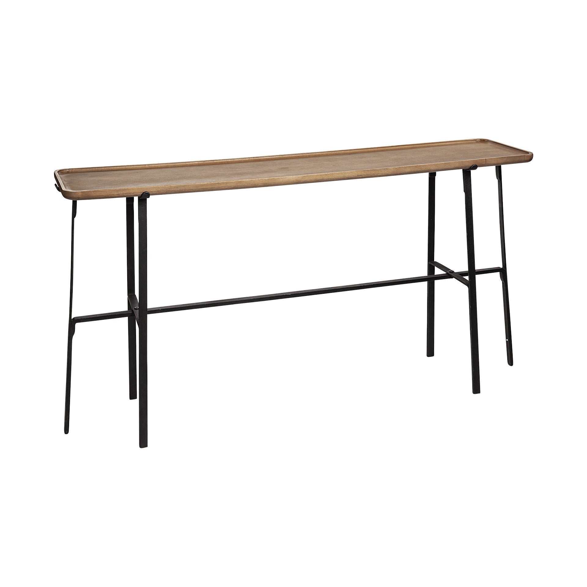 14" Brown and Black Solid Wood Trestle Console Table-Console Tables-DECOROLALA