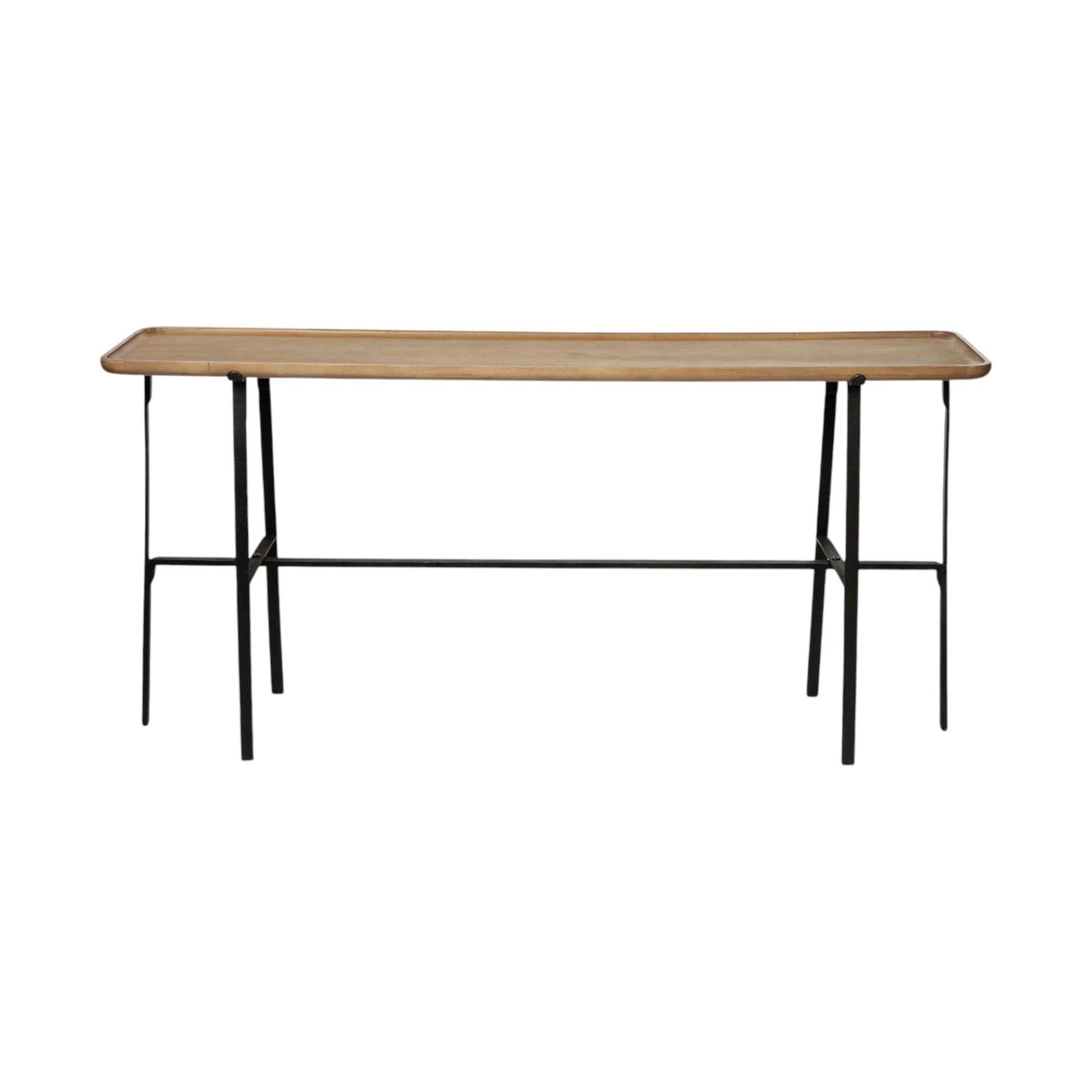 14" Brown and Black Solid Wood Trestle Console Table-Console Tables-DECOROLALA