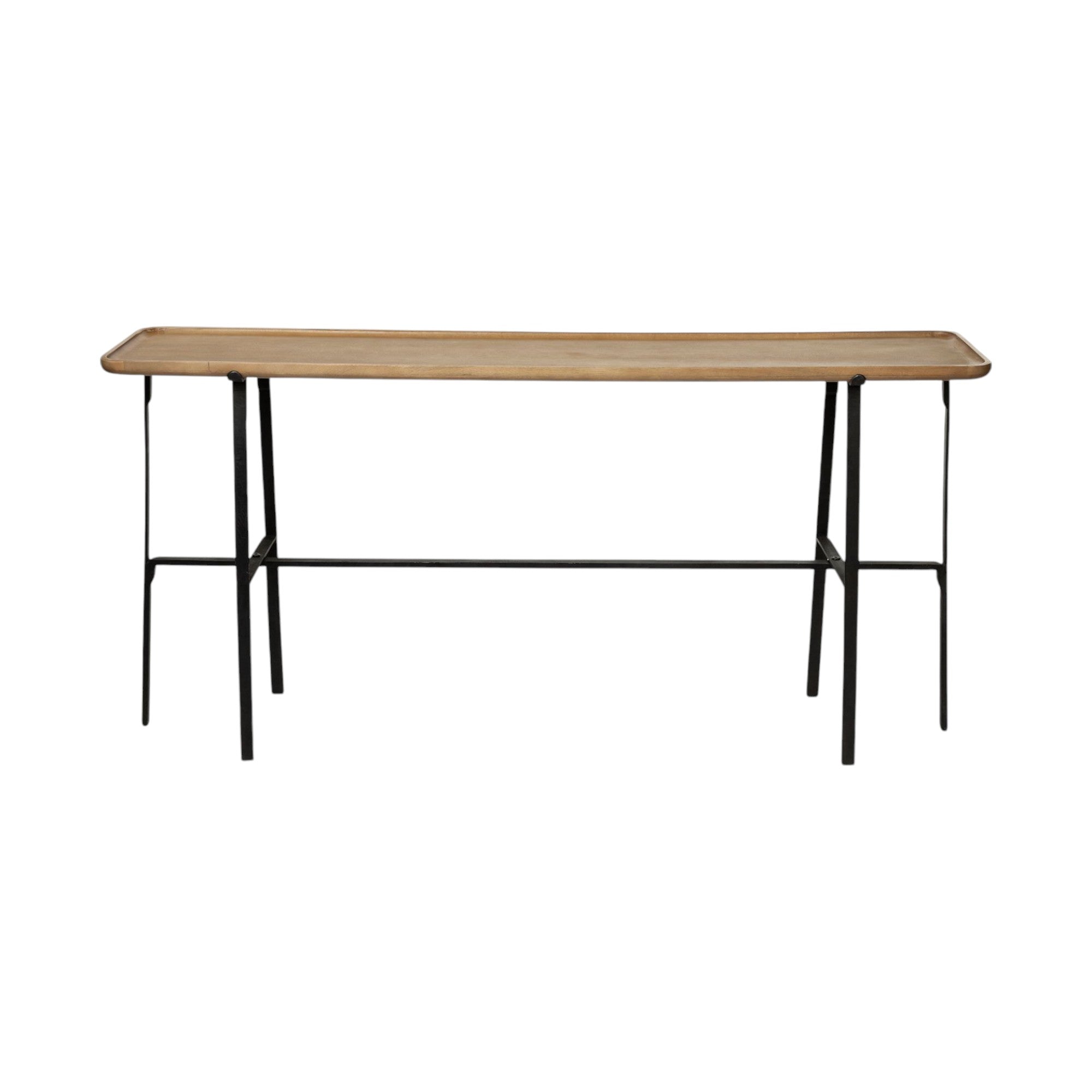 14" Brown and Black Solid Wood Trestle Console Table-Console Tables-DECOROLALA