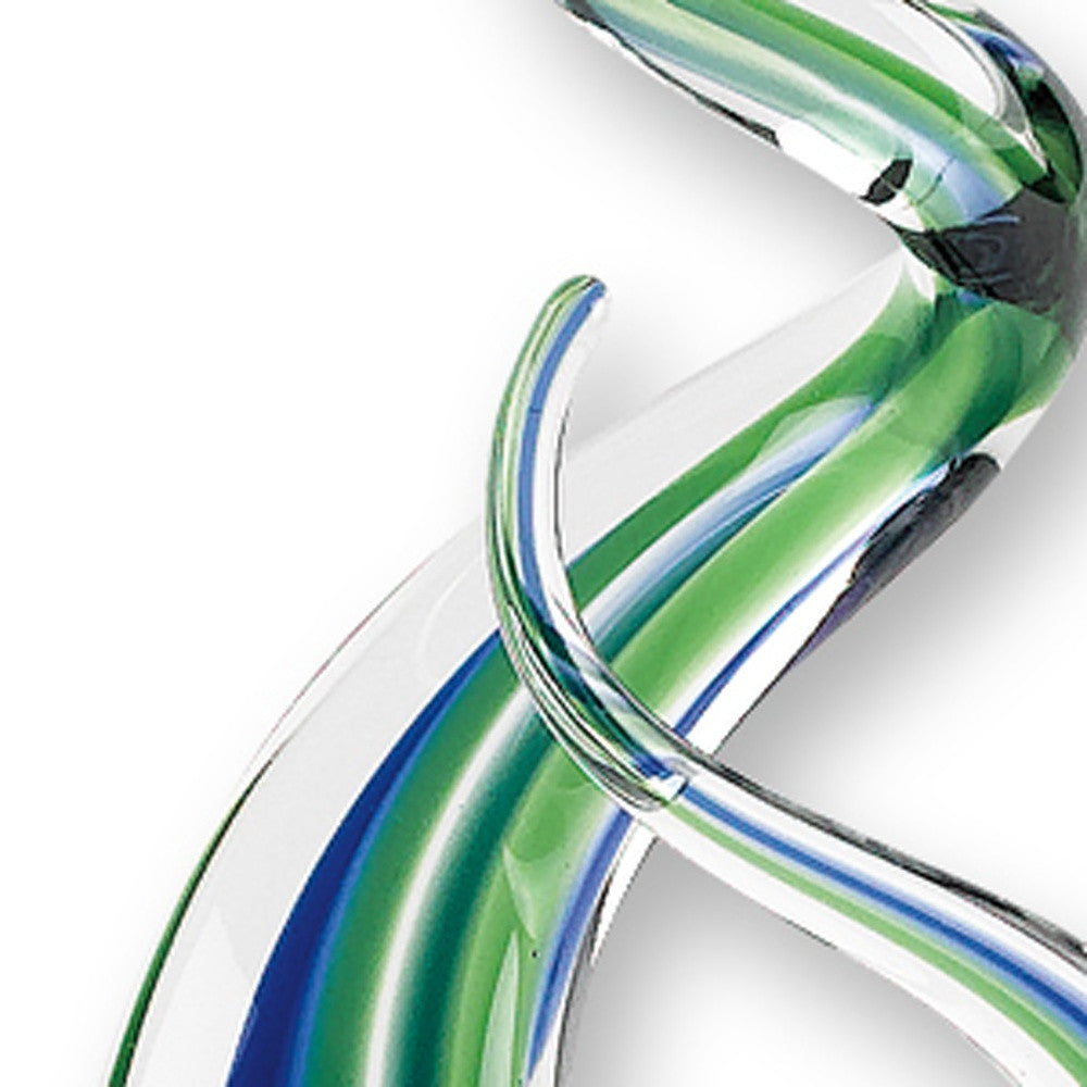 14" Clear Blue and Green Murano Glass Modern Abstract Tabletop Sculpture-Sculptures-DECOROLALA
