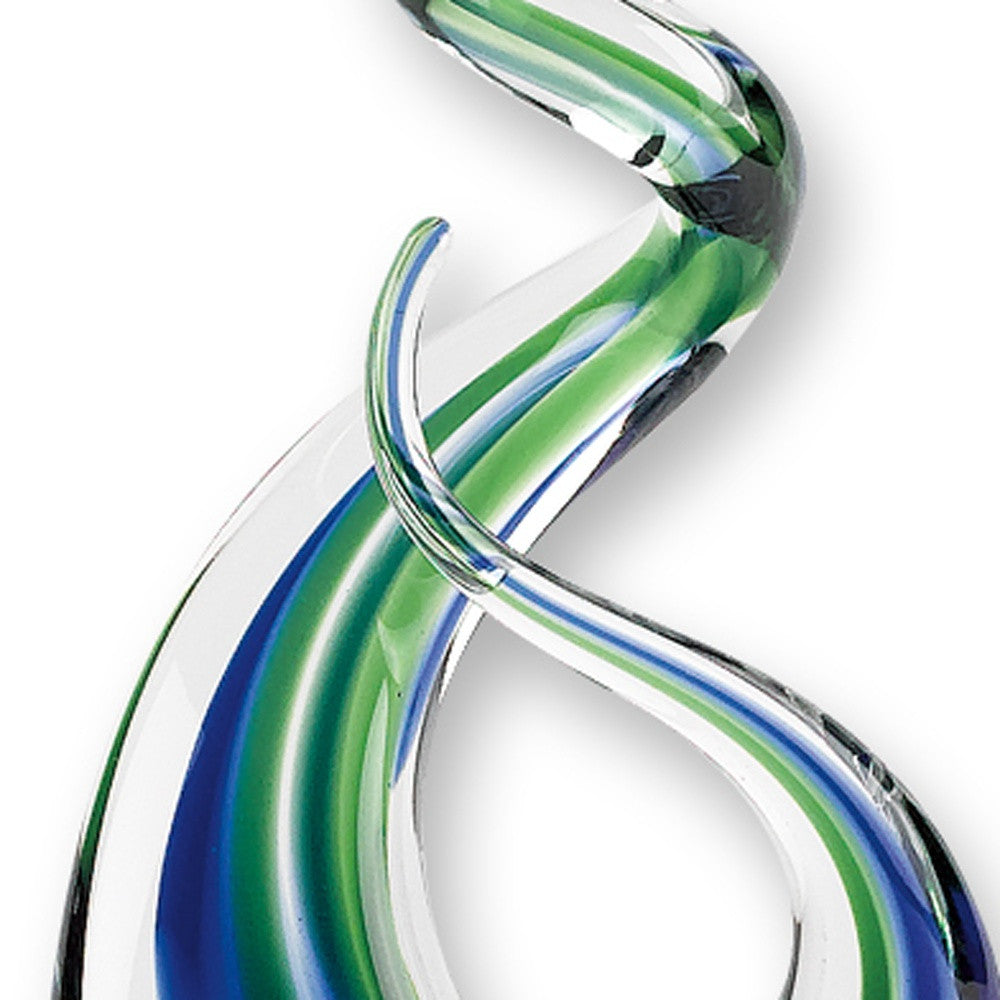 14" Clear Blue and Green Murano Glass Modern Abstract Tabletop Sculpture-Sculptures-DECOROLALA