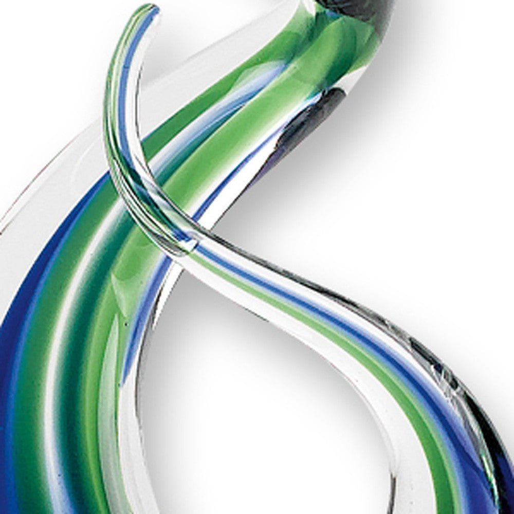 14" Clear Blue and Green Murano Glass Modern Abstract Tabletop Sculpture-Sculptures-DECOROLALA