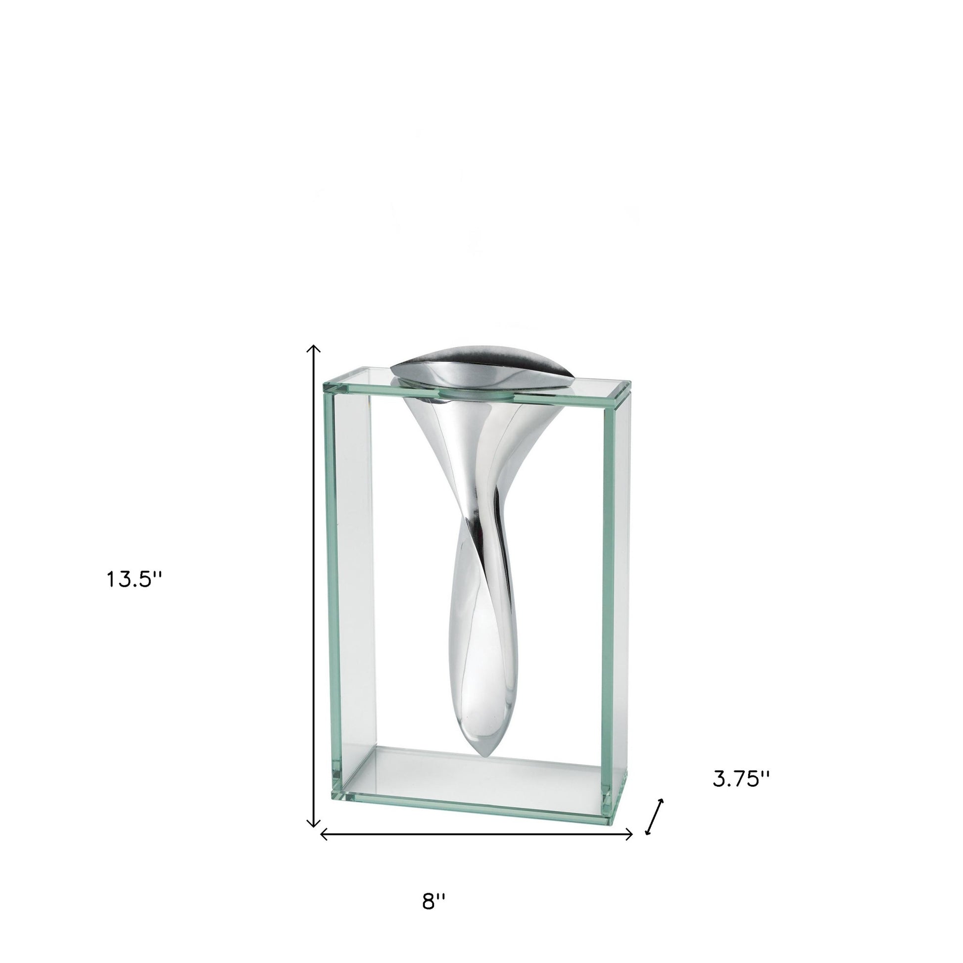14" Clear Cylinder Aluminum And Crystal Glass Table Vase-Vases-DECOROLALA
