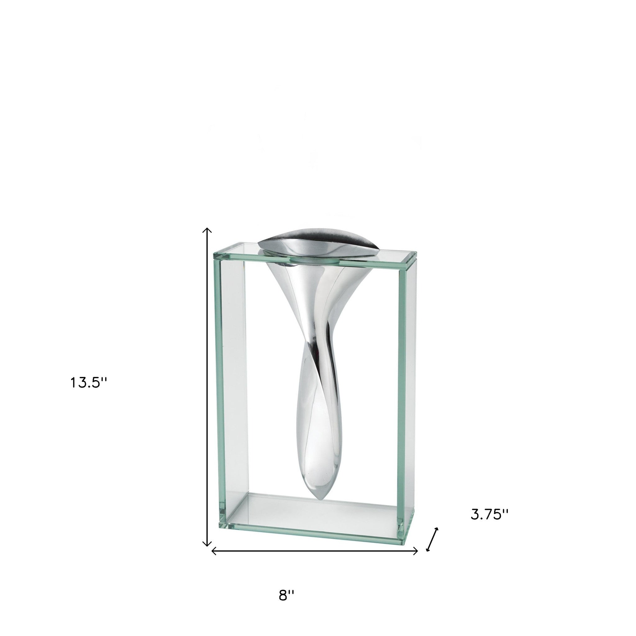 14" Clear Cylinder Aluminum And Crystal Glass Table Vase-Vases-DECOROLALA