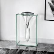 14" Clear Cylinder Aluminum And Crystal Glass Table Vase-Vases-DECOROLALA