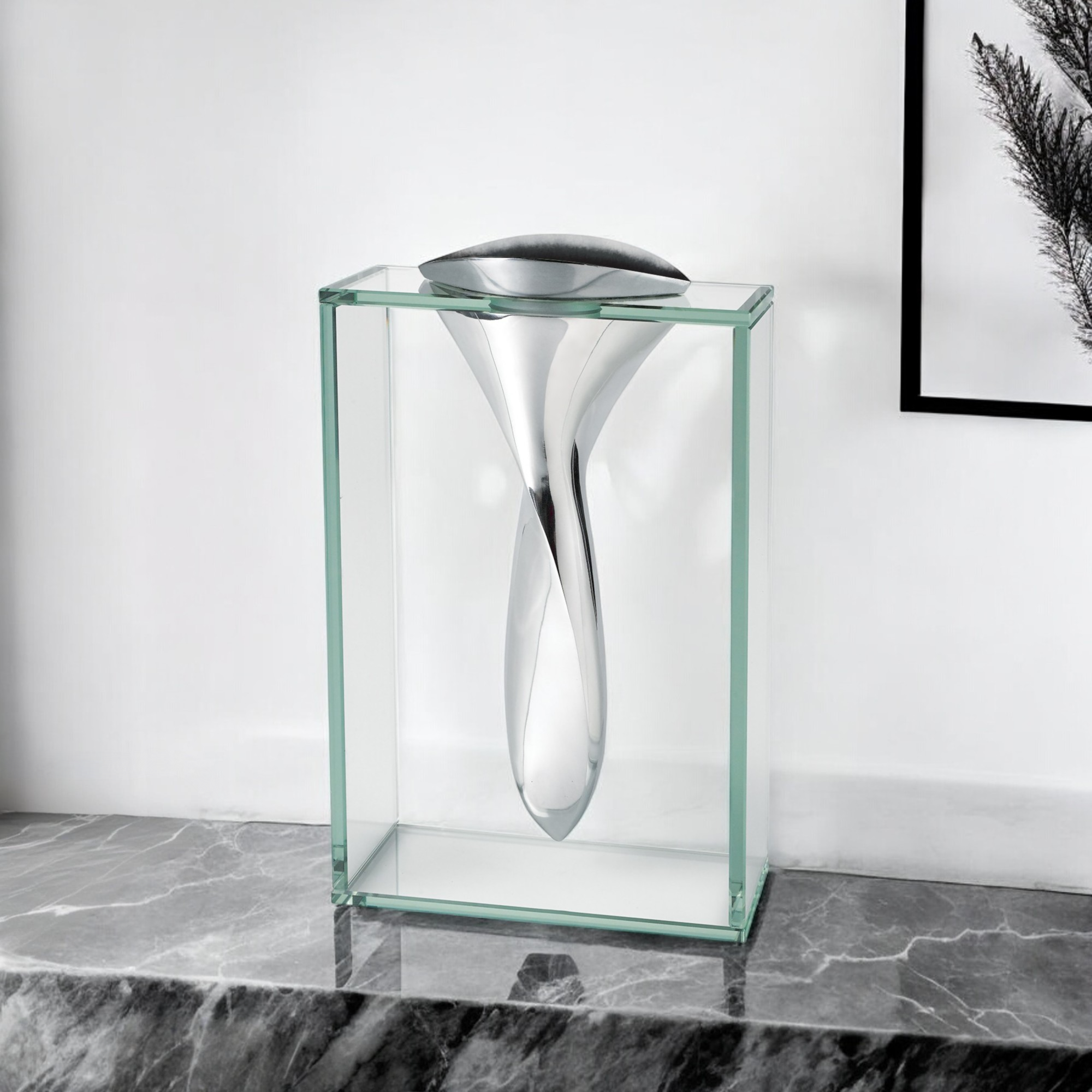 14" Clear Cylinder Aluminum And Crystal Glass Table Vase-Vases-DECOROLALA