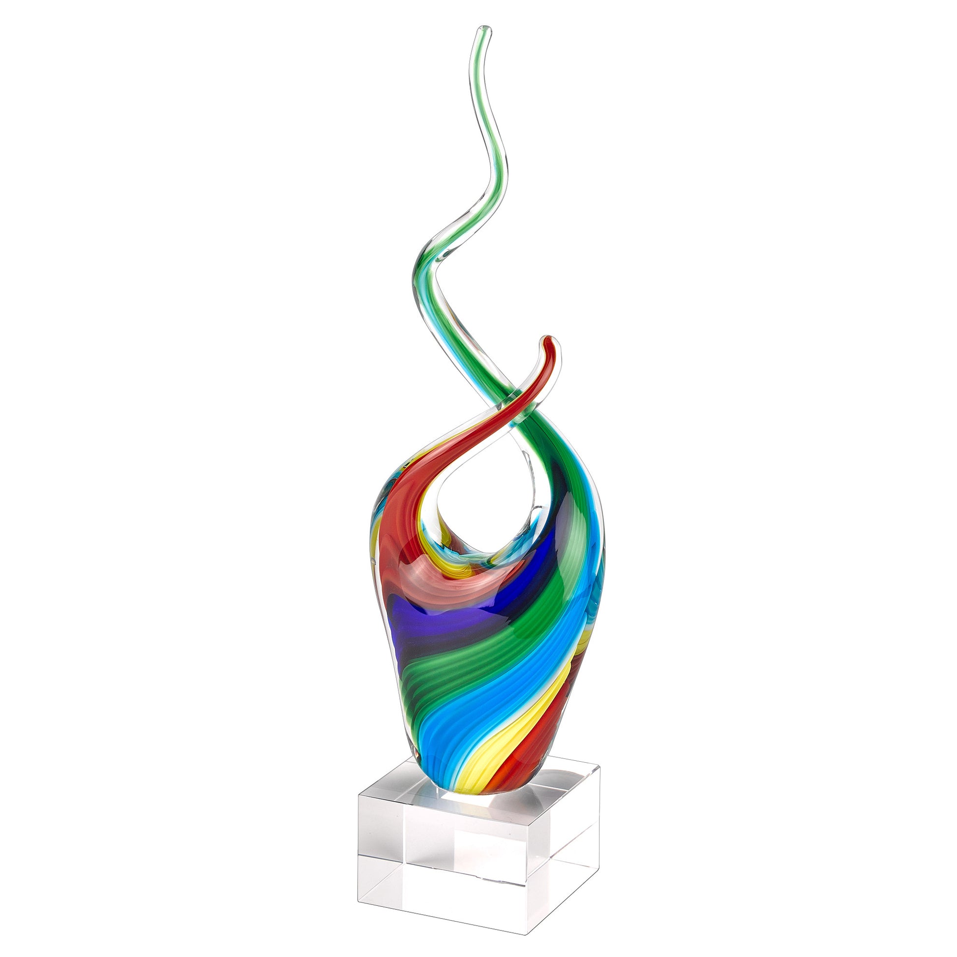 14" Clear Red Blue Yellow Murano Glass Modern Abstract Tabletop Sculpture-Sculptures-DECOROLALA
