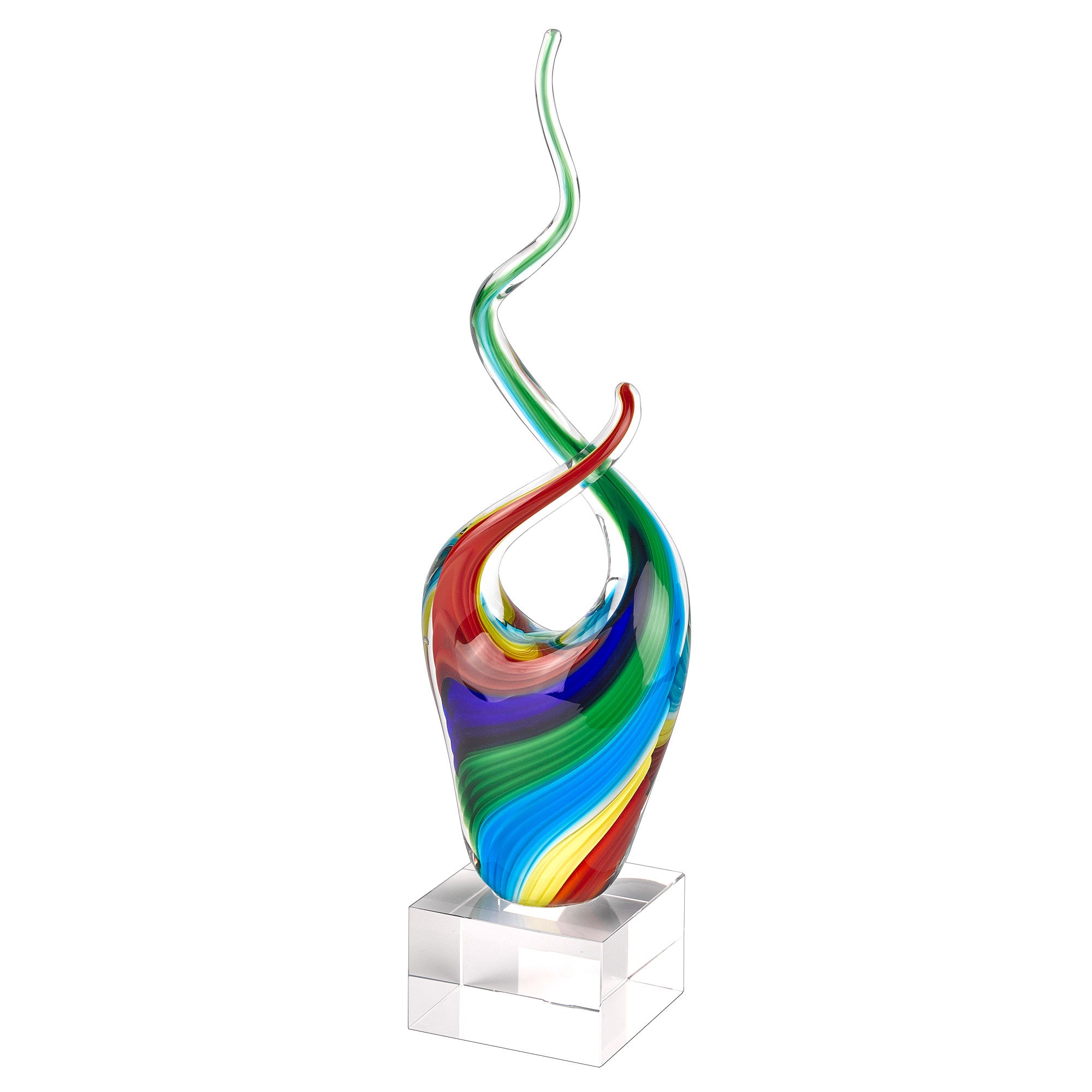14" Clear Red Blue Yellow Murano Glass Modern Abstract Tabletop Sculpture-Sculptures-DECOROLALA