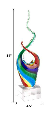14" Clear Red Blue Yellow Murano Glass Modern Abstract Tabletop Sculpture-Sculptures-DECOROLALA