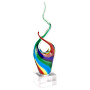 14" Clear Red Blue Yellow Murano Glass Modern Abstract Tabletop Sculpture-Sculptures-DECOROLALA