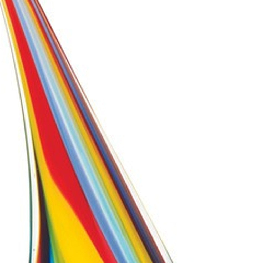 14" Clear Red Blue Yellow Murano Glass Sailboat Tabletop Sculpture-Sculptures-DECOROLALA
