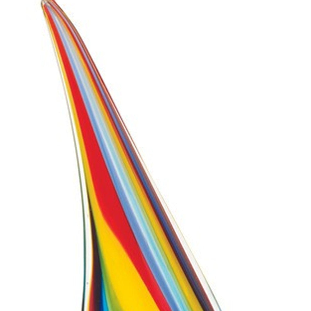 14" Clear Red Blue Yellow Murano Glass Sailboat Tabletop Sculpture-Sculptures-DECOROLALA