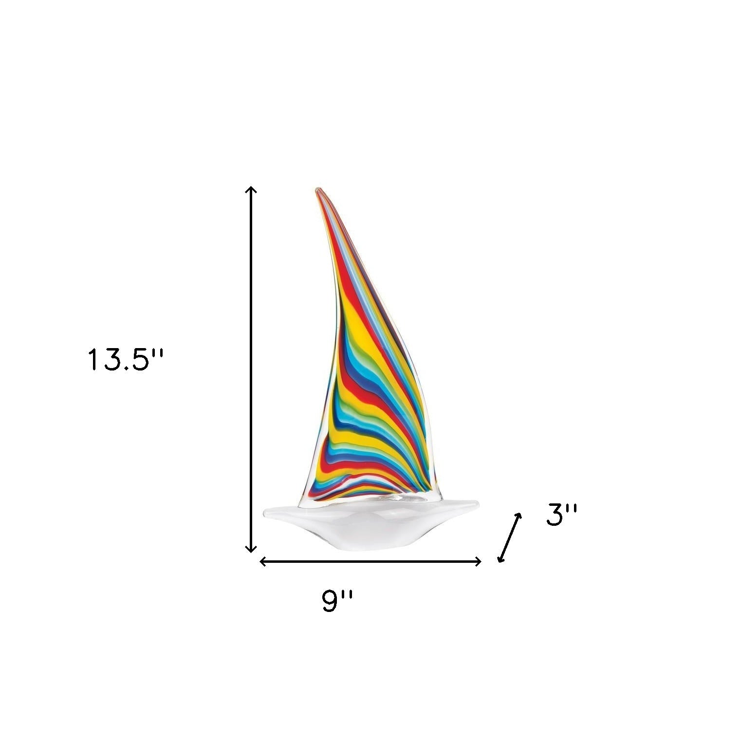 14" Clear Red Blue Yellow Murano Glass Sailboat Tabletop Sculpture-Sculptures-DECOROLALA