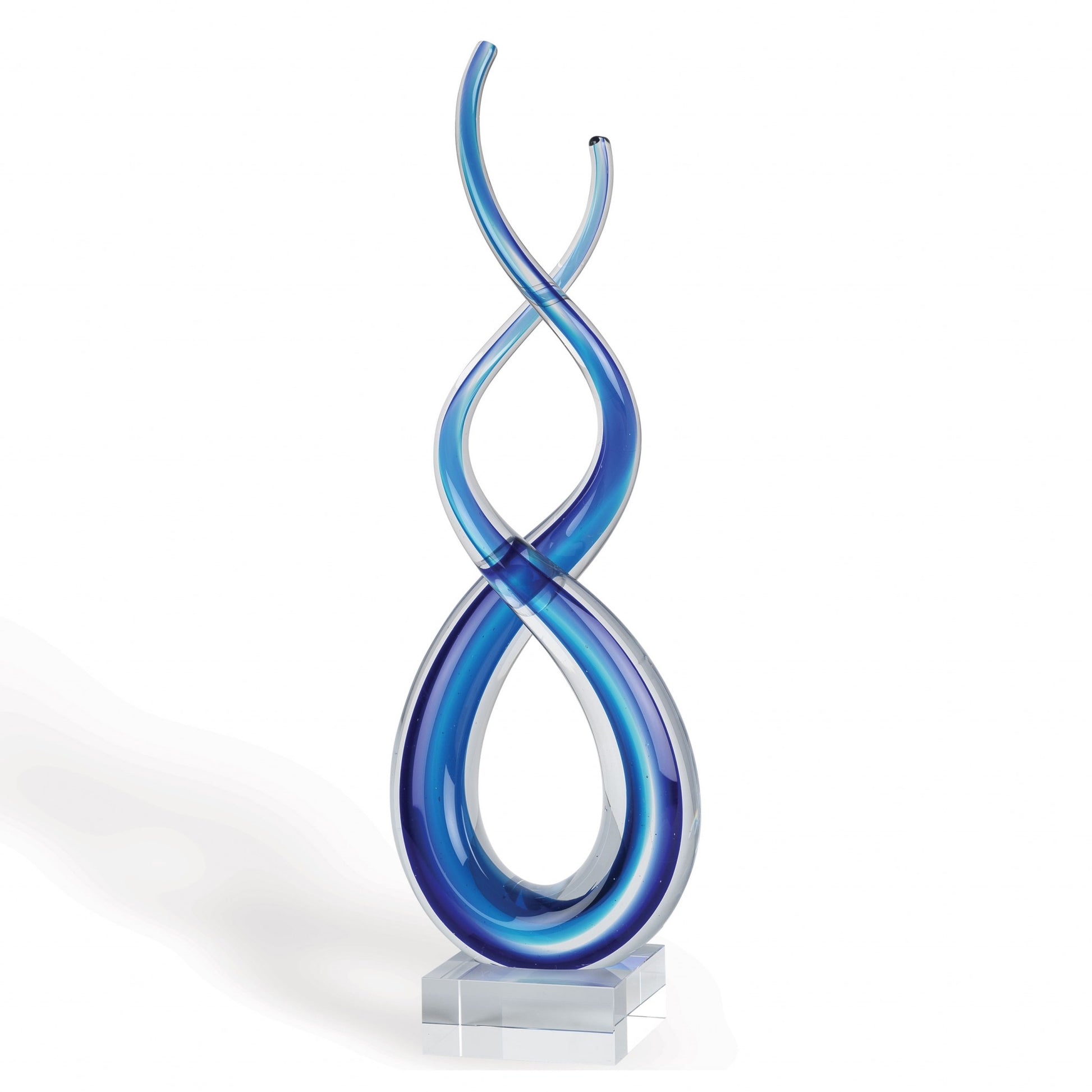 14" Clear and Blue Murano Glass Modern Abstract Tabletop Sculpture-Sculptures-DECOROLALA