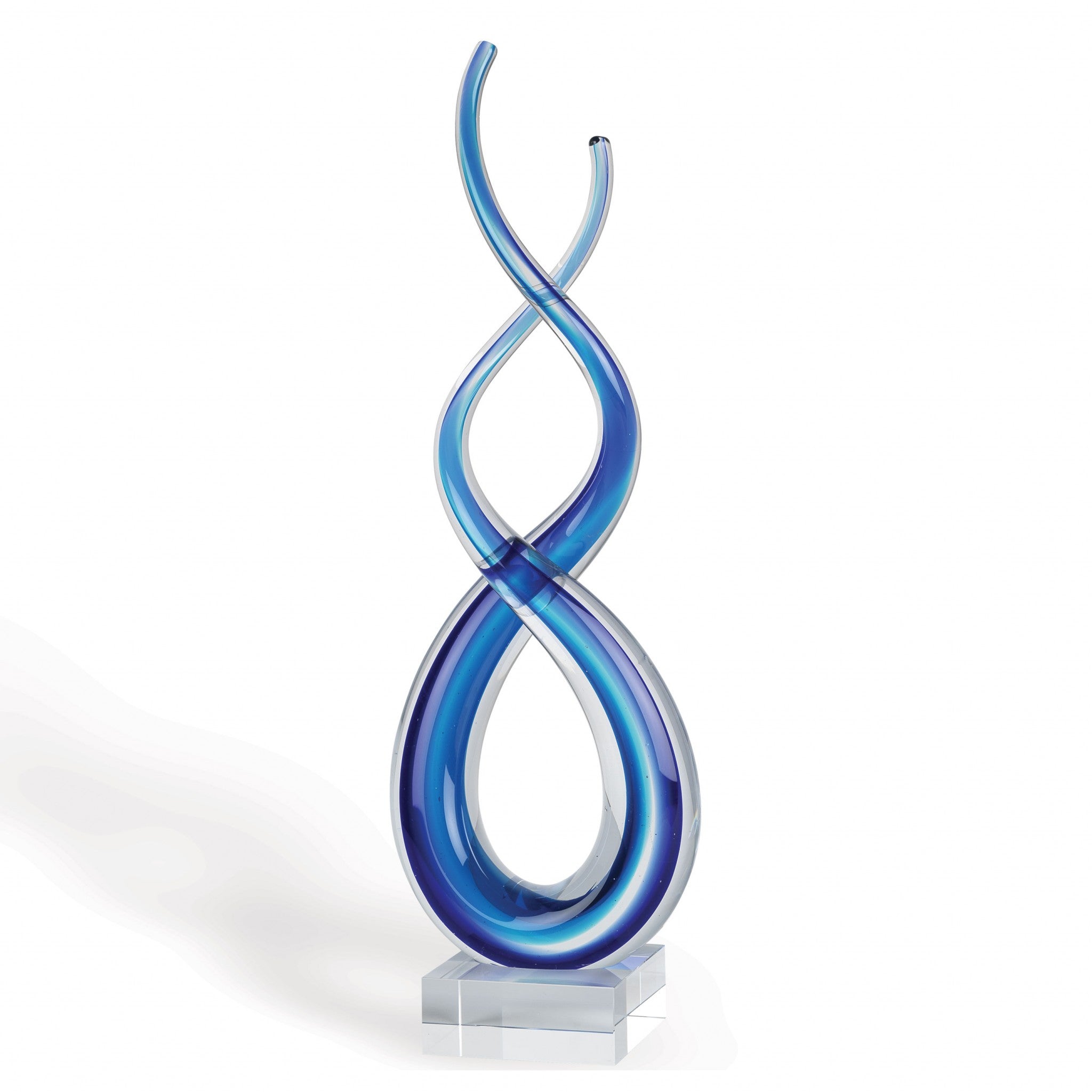14" Clear and Blue Murano Glass Modern Abstract Tabletop Sculpture-Sculptures-DECOROLALA