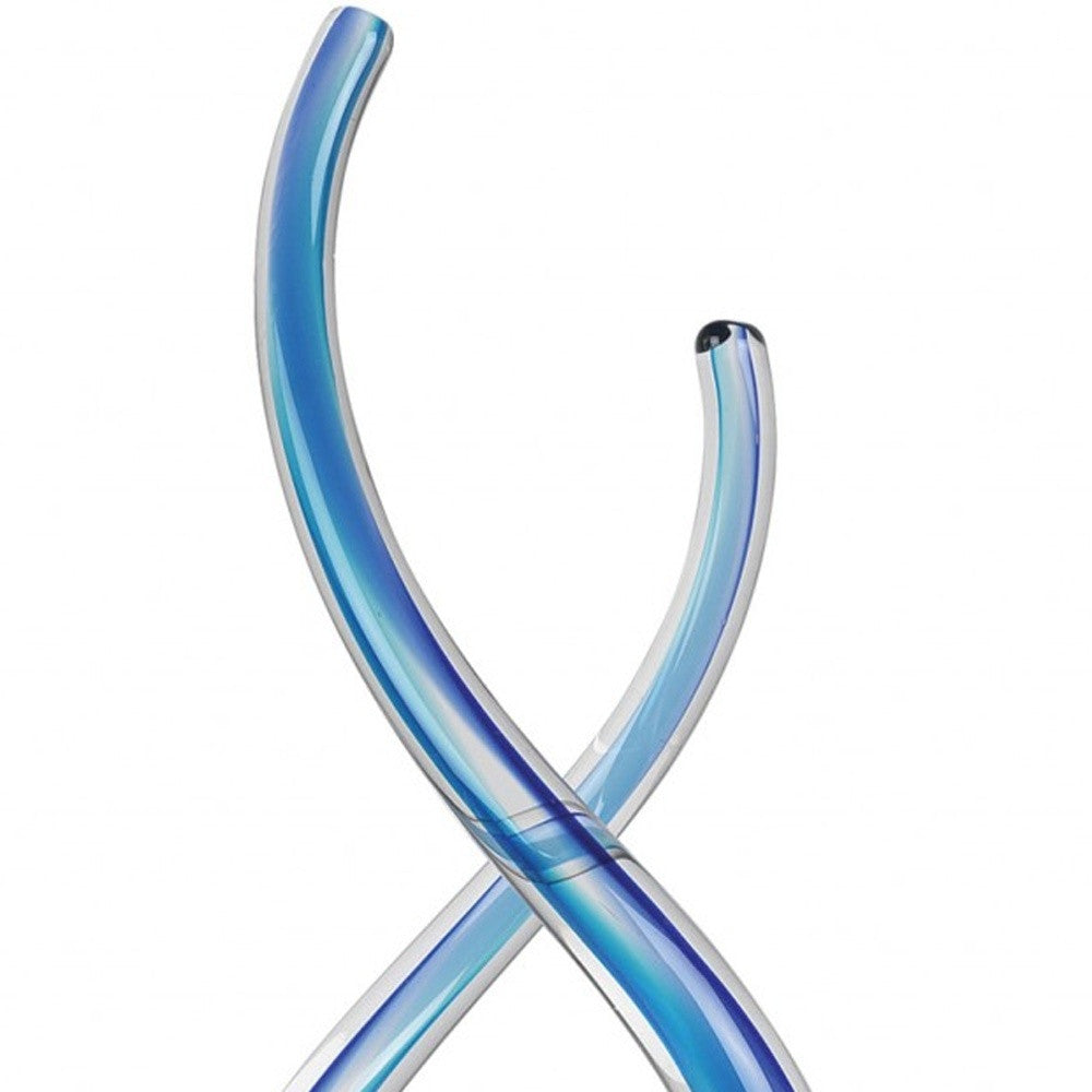 14" Clear and Blue Murano Glass Modern Abstract Tabletop Sculpture-Sculptures-DECOROLALA