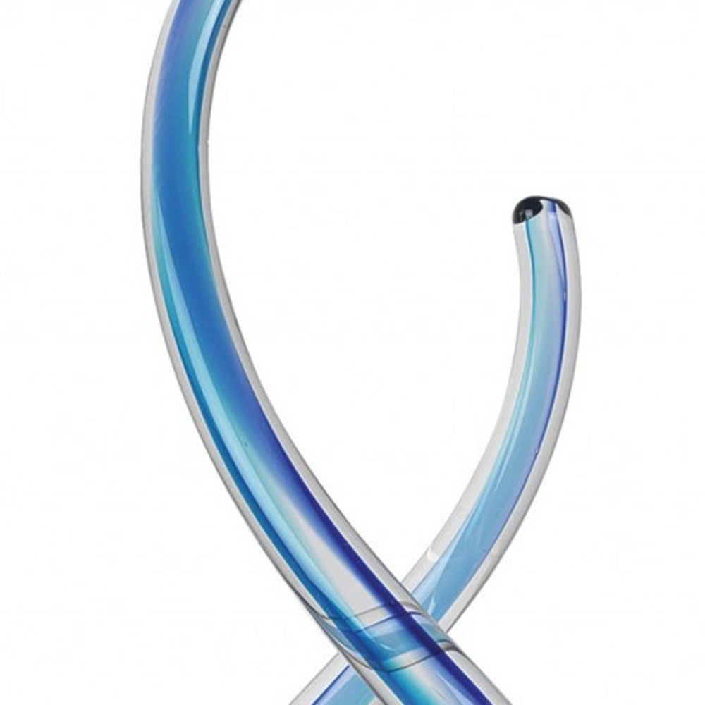14" Clear and Blue Murano Glass Modern Abstract Tabletop Sculpture-Sculptures-DECOROLALA