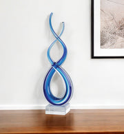 14" Clear and Blue Murano Glass Modern Abstract Tabletop Sculpture-Sculptures-DECOROLALA