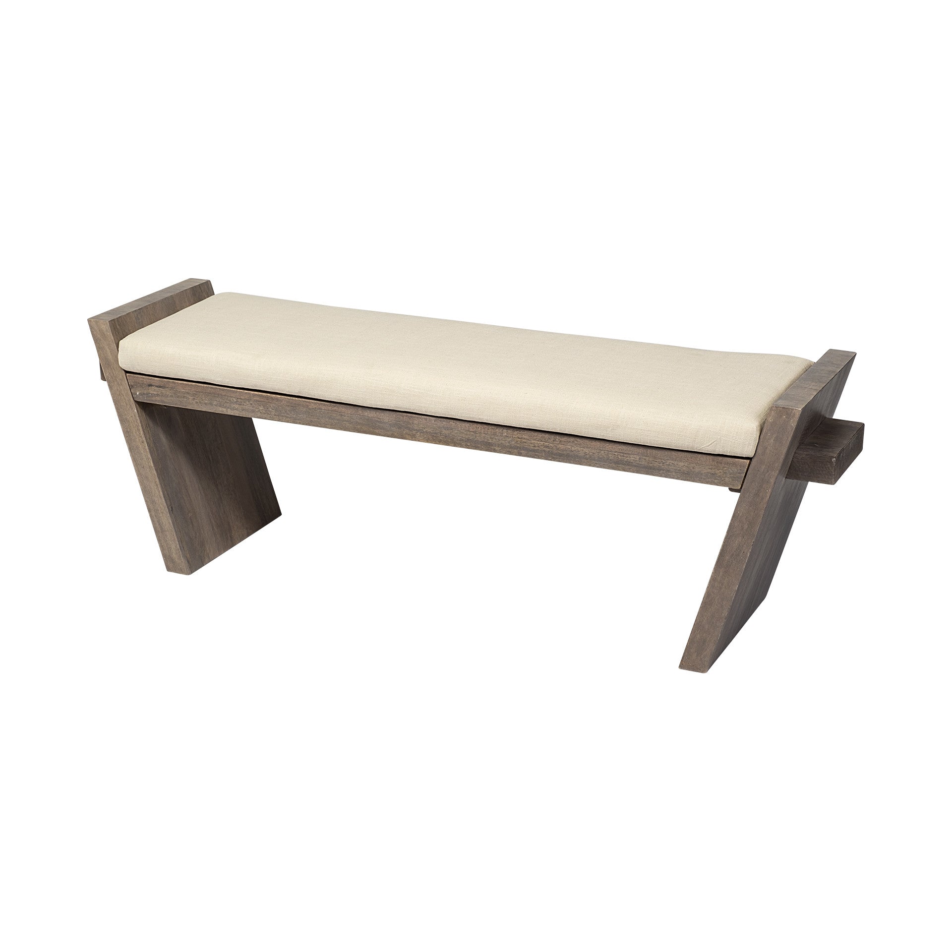 14" Cream and Brown Upholstered Linen Blend Bench-Benches-DECOROLALA